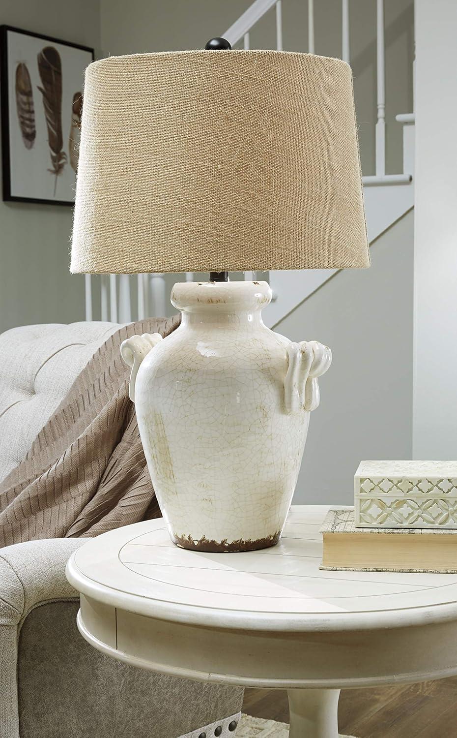 Emelda Ceramic Table Lamp Cream - Signature Design by Ashley: Glazed Finish, 3-Way Switch, UL Listed