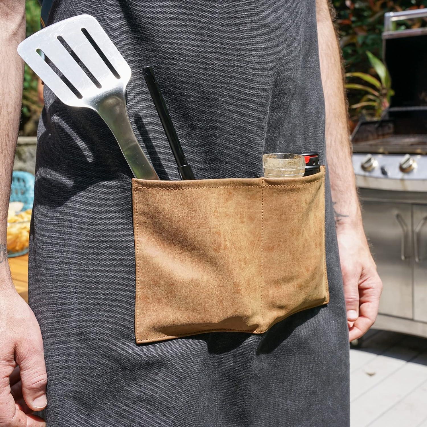 Foster & Rye Grilling Apron with Pocket, Canvas Apron for Men with Adjustable Strap, BBQ & Grill Accessories for Indoor & Outdoor Cooking, Black