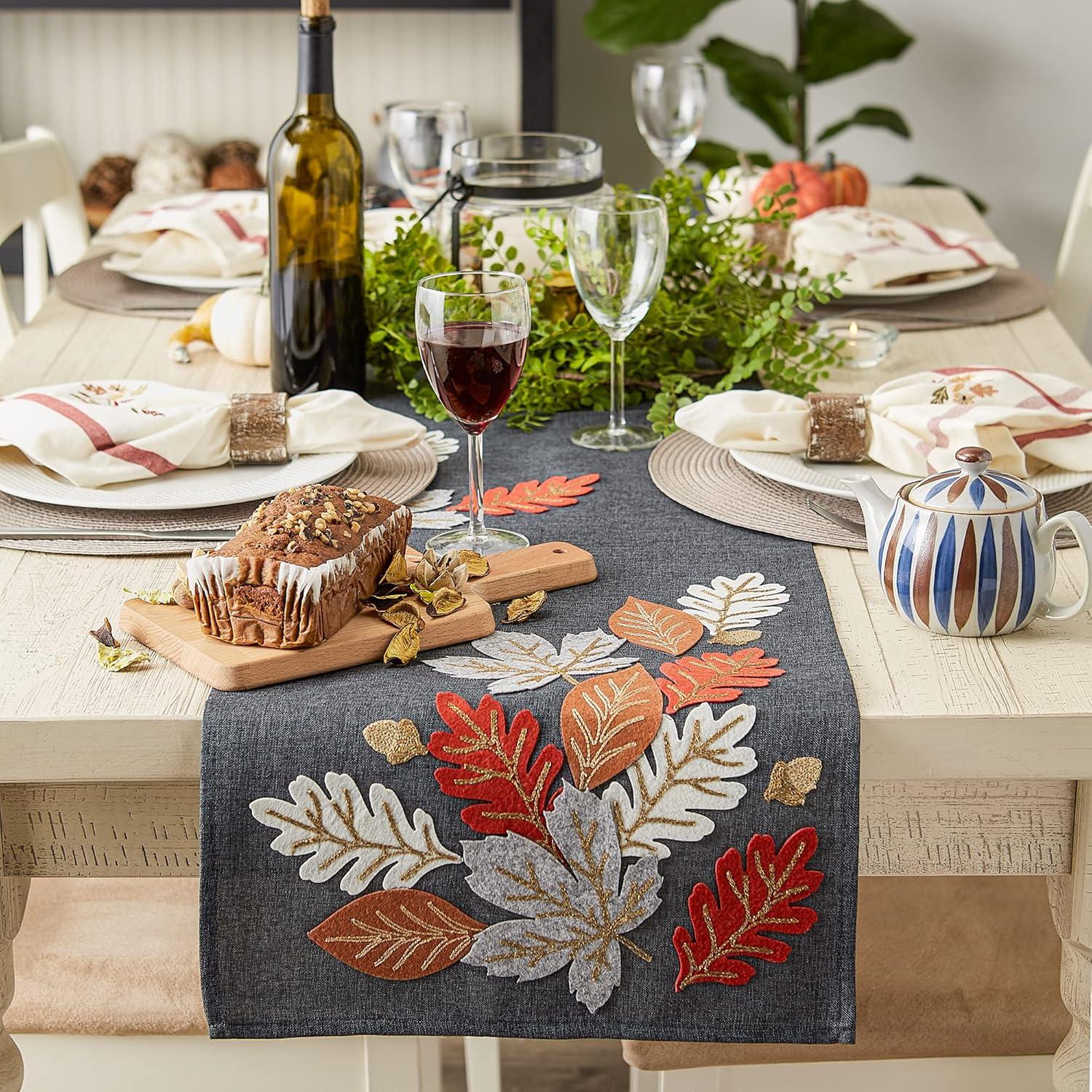 Autumn Leaves Embroidered Table Runner 14x70