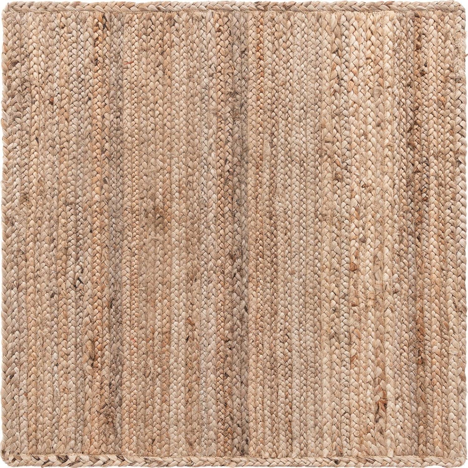 Unique Loom Braided Jute Collection Area Rug - Dhaka (3' 3" Square Natural)