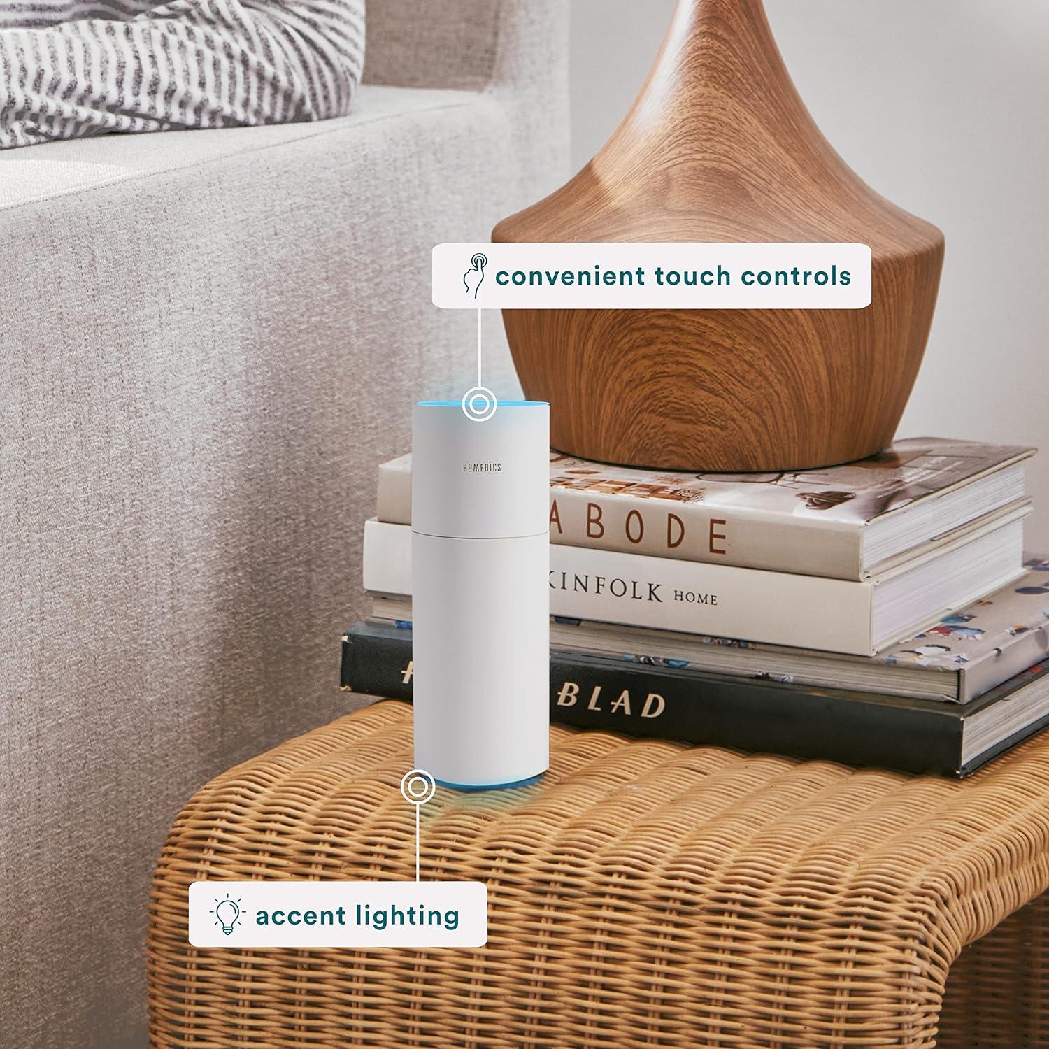 Homedics Portable Ultrasonic Humidifier, Cordless, Desktop, Travel, up to 10-Hour Runtime, Visible Quiet Cool Mist, White