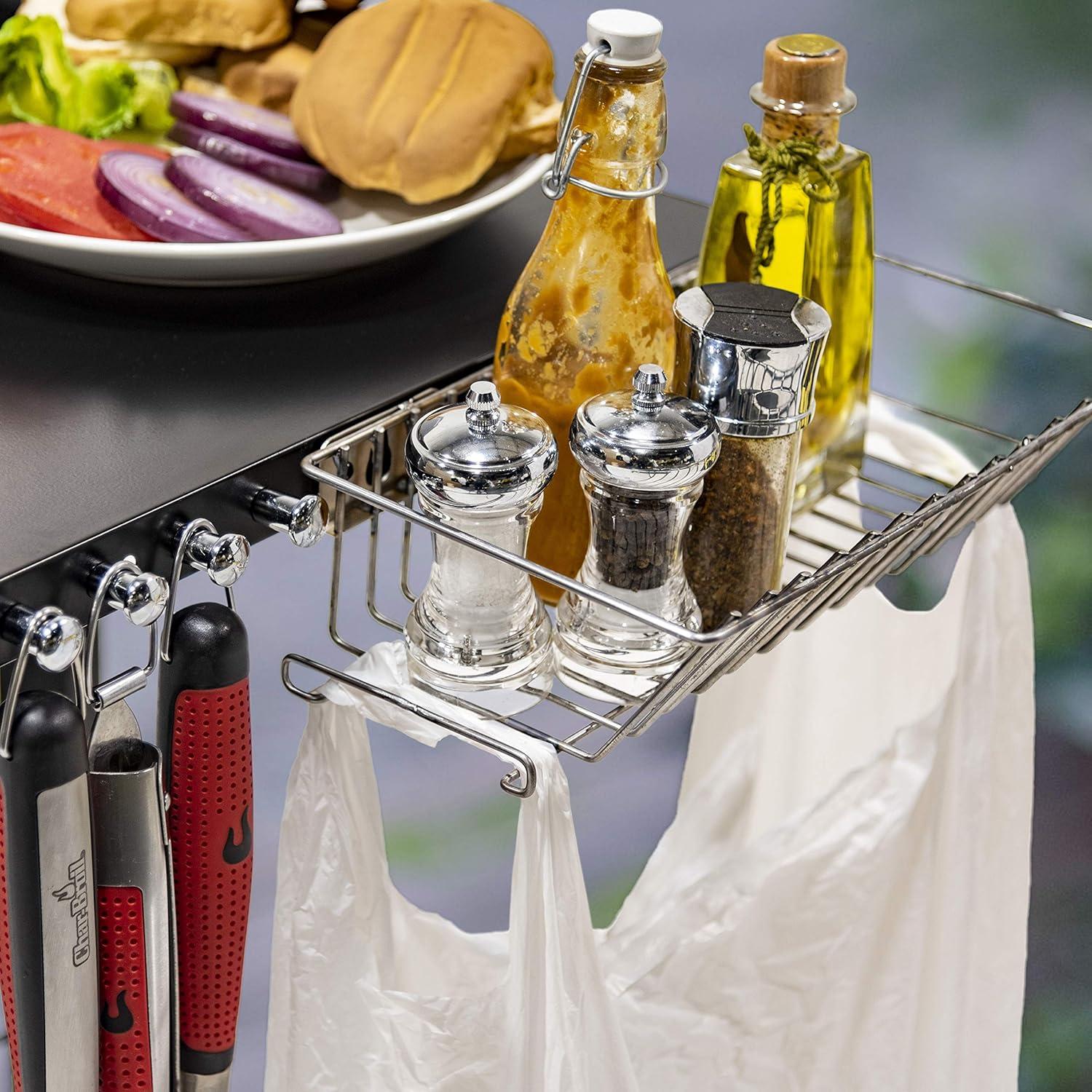 Stainless Steel Grill Condiment Basket with Tool Hooks