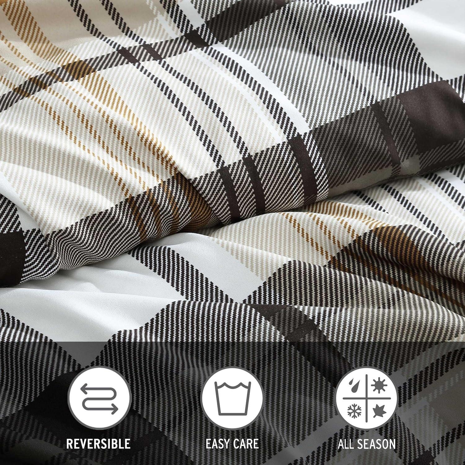 Eddie Bauer - Twin Duvet Cover Set, Reversible Microsuede Bedding Set with Matching Shams, Casual Home Decor (Normandy Plaid Black, Twin)