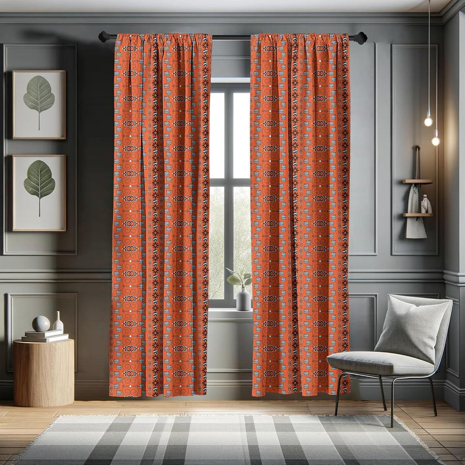 Ambesonne African Curtains, Ornaments, Pair of 28"x63", Orange Black White