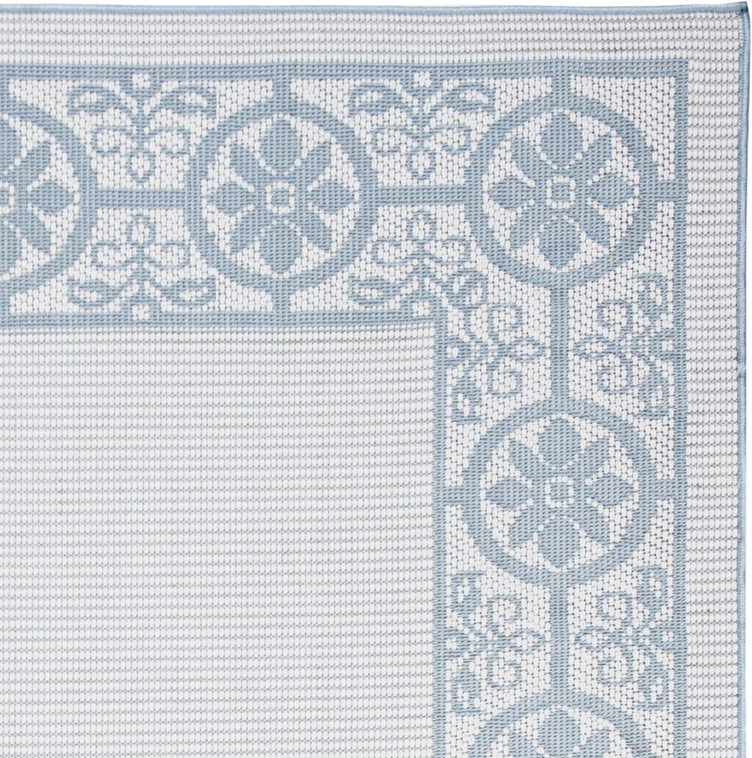 SAFAVIEH Bermuda Zoey Floral Bordered Indoor/Outdoor Area Rug Ivory/Light Blue, 8' x 10'