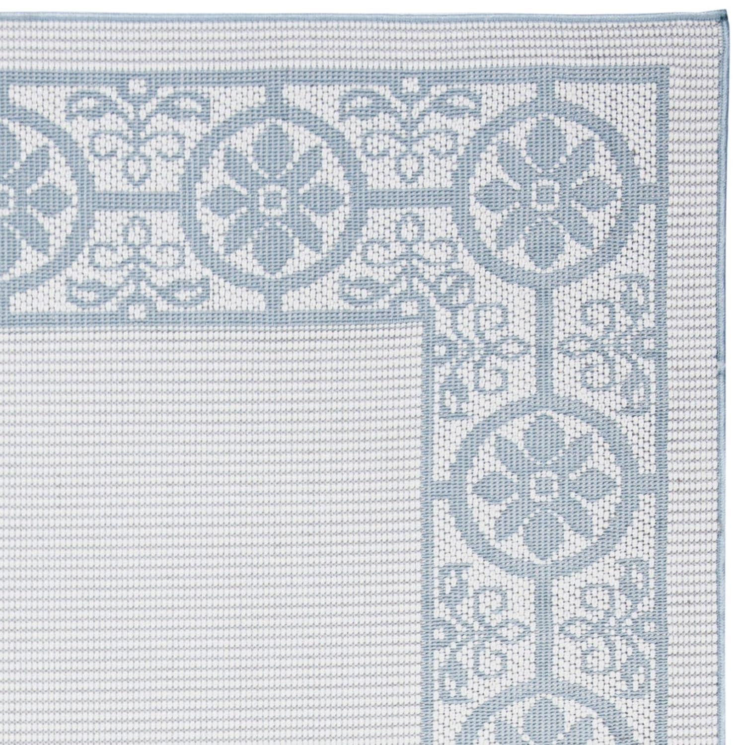 SAFAVIEH Bermuda Zoey Floral Bordered Indoor/Outdoor Area Rug Ivory/Light Blue, 8' x 10'