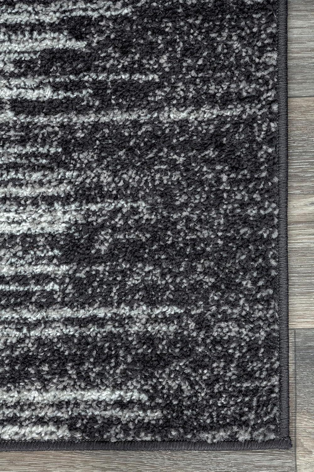 Gray and Black Rectangular Reversible Synthetic Area Rug