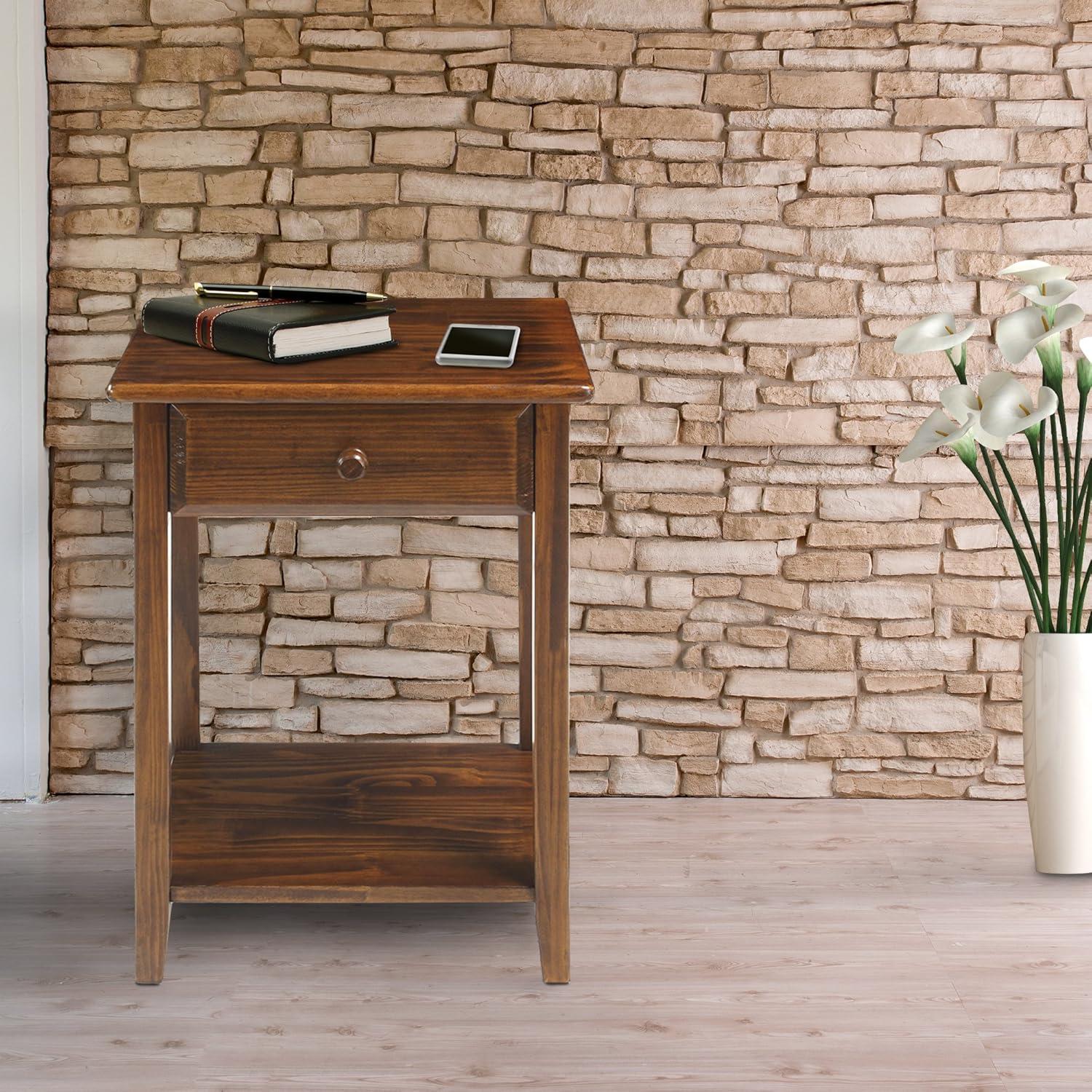 Casual Home Solid Wood Night Owl Bedside Nightstand with USB Ports, Warm Brown