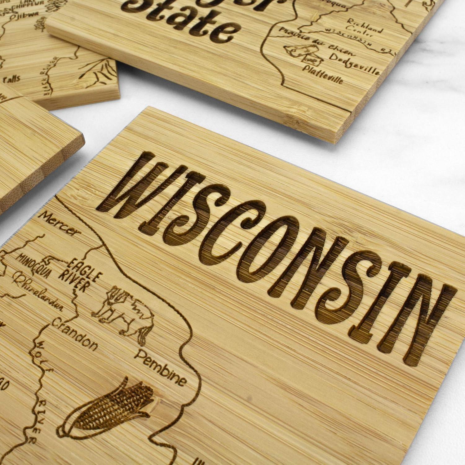 Wisconsin State Bamboo Puzzle Coaster Set with Case