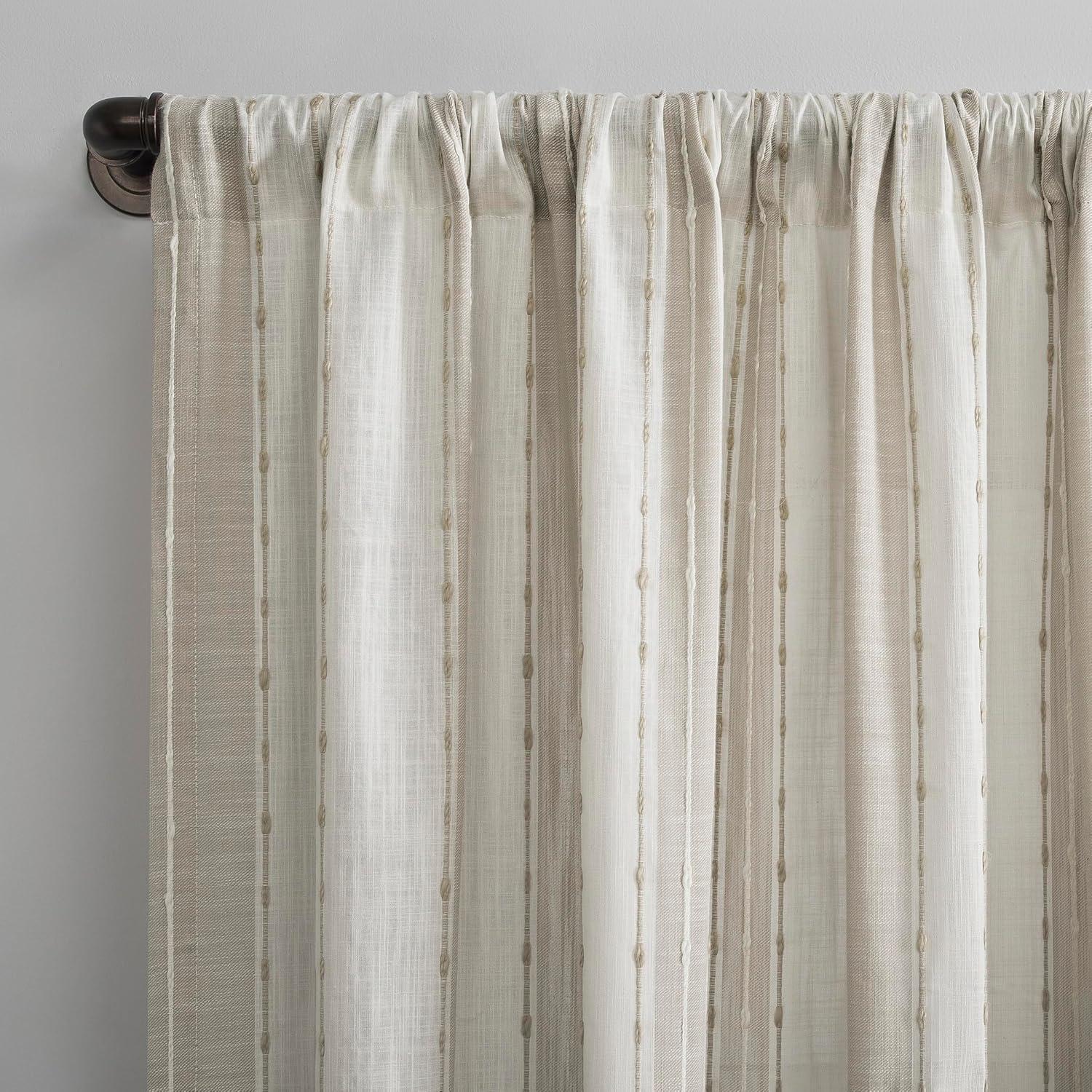 84"x52" Slub Texture Stripe Cotton Light Filtering Curtain Linen/White: Modern Rod Pocket Panel - Archaeo
