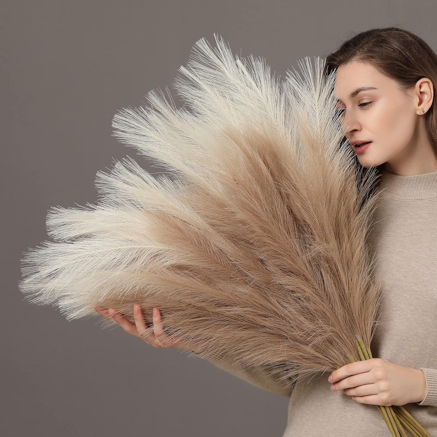 Large Natural Beige Faux Pampas Grass for Floor Vase, 38'' Tall