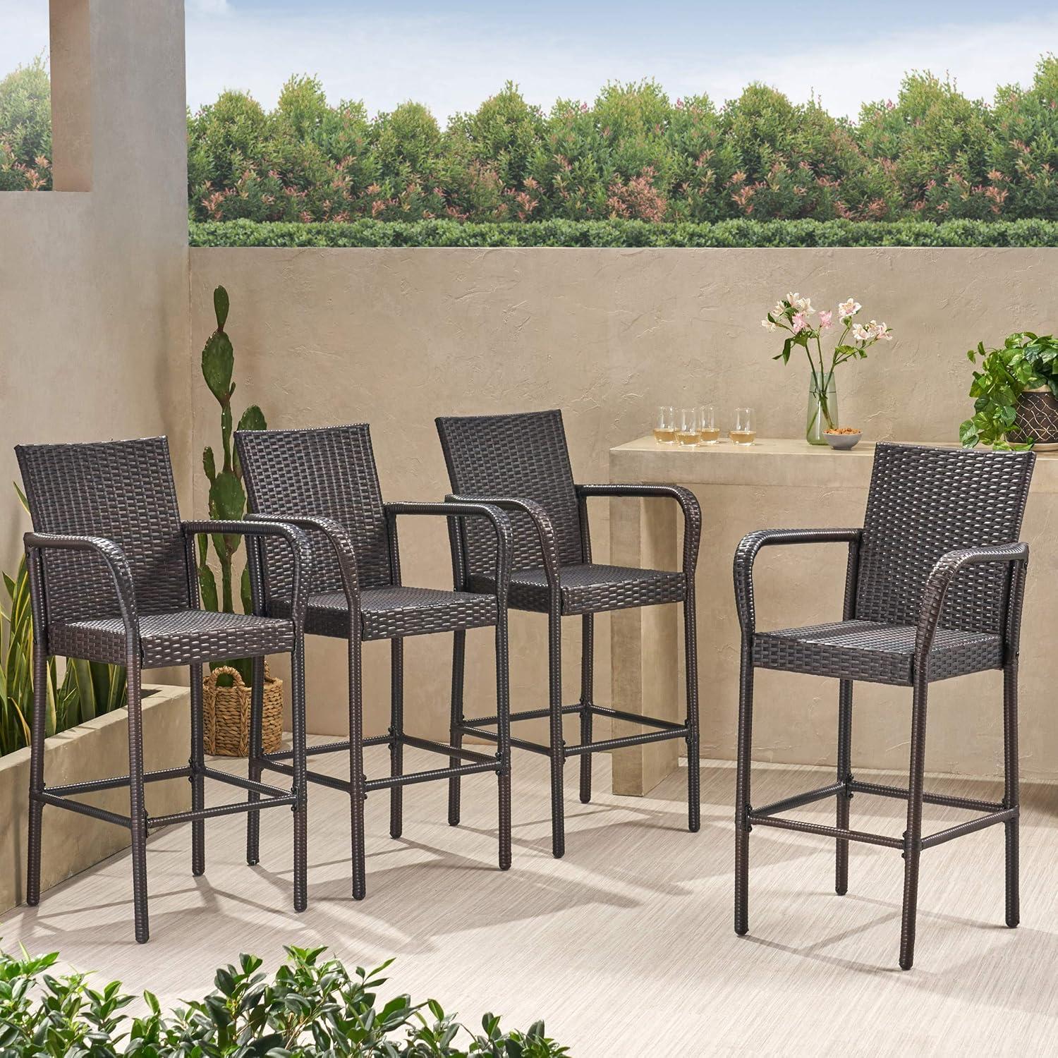 Delfina 4pk Wicker Barstool - Brown - Christopher Knight Home: UV & Weather-Resistant, Powder-Coated Frame