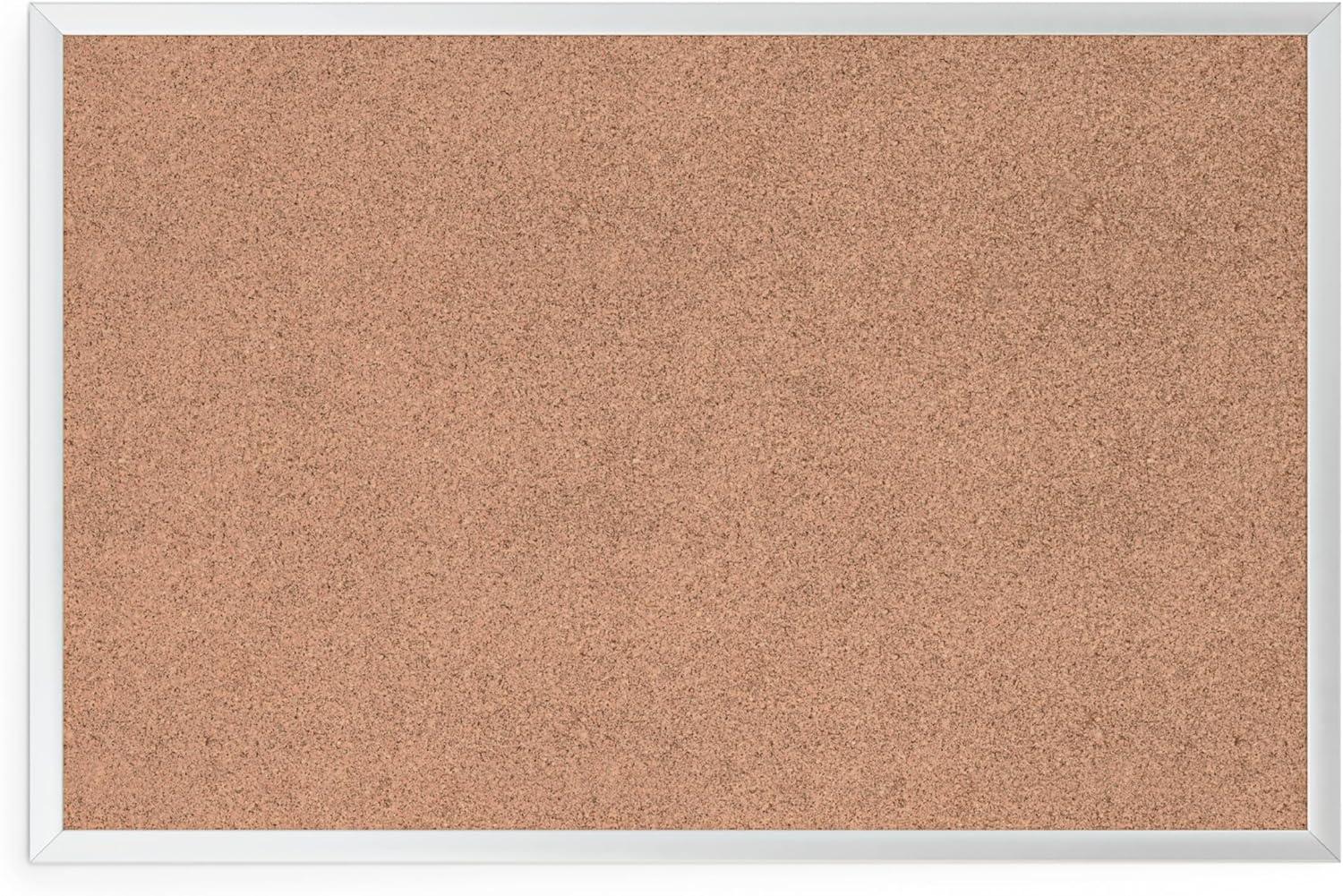 U Brands Cork Bulletin Board, 36 x 24 inches, Brown, Silver, Aluminum Frame