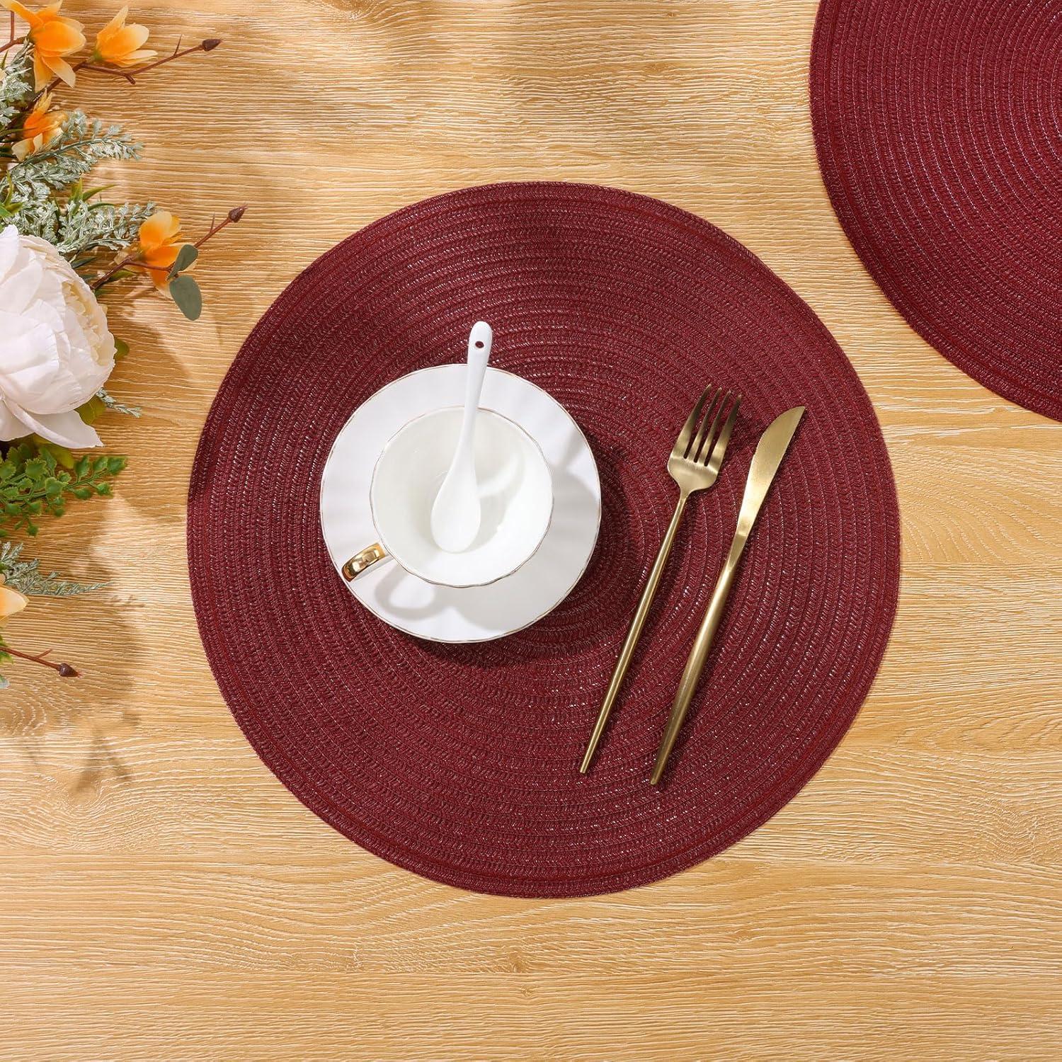 Red 15" Round Cotton Braided Placemats, Set of 4