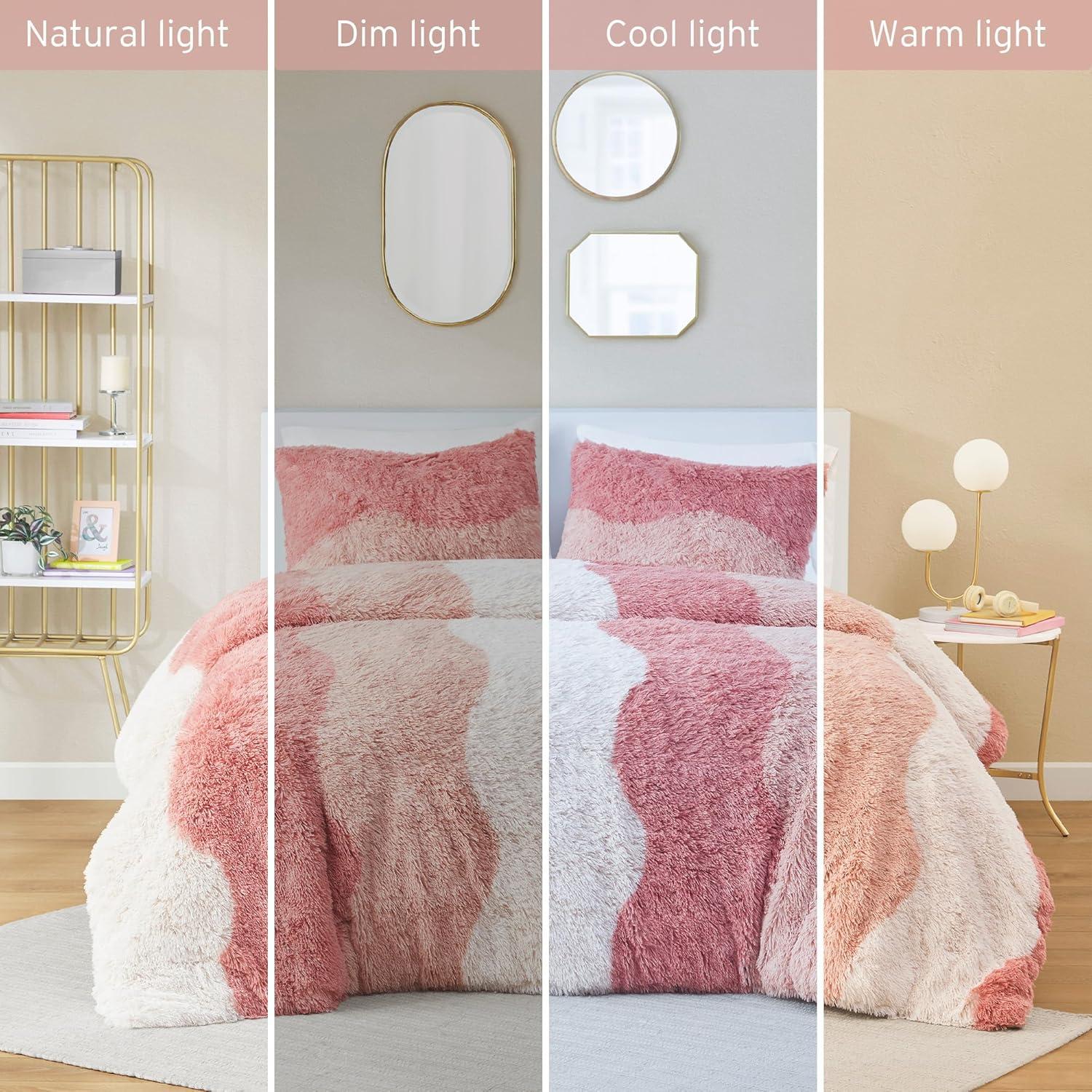 Intelligent Design Rachel Ombre Shaggy Faux Fur Microfiber Soft Duvet Cover Set Blush