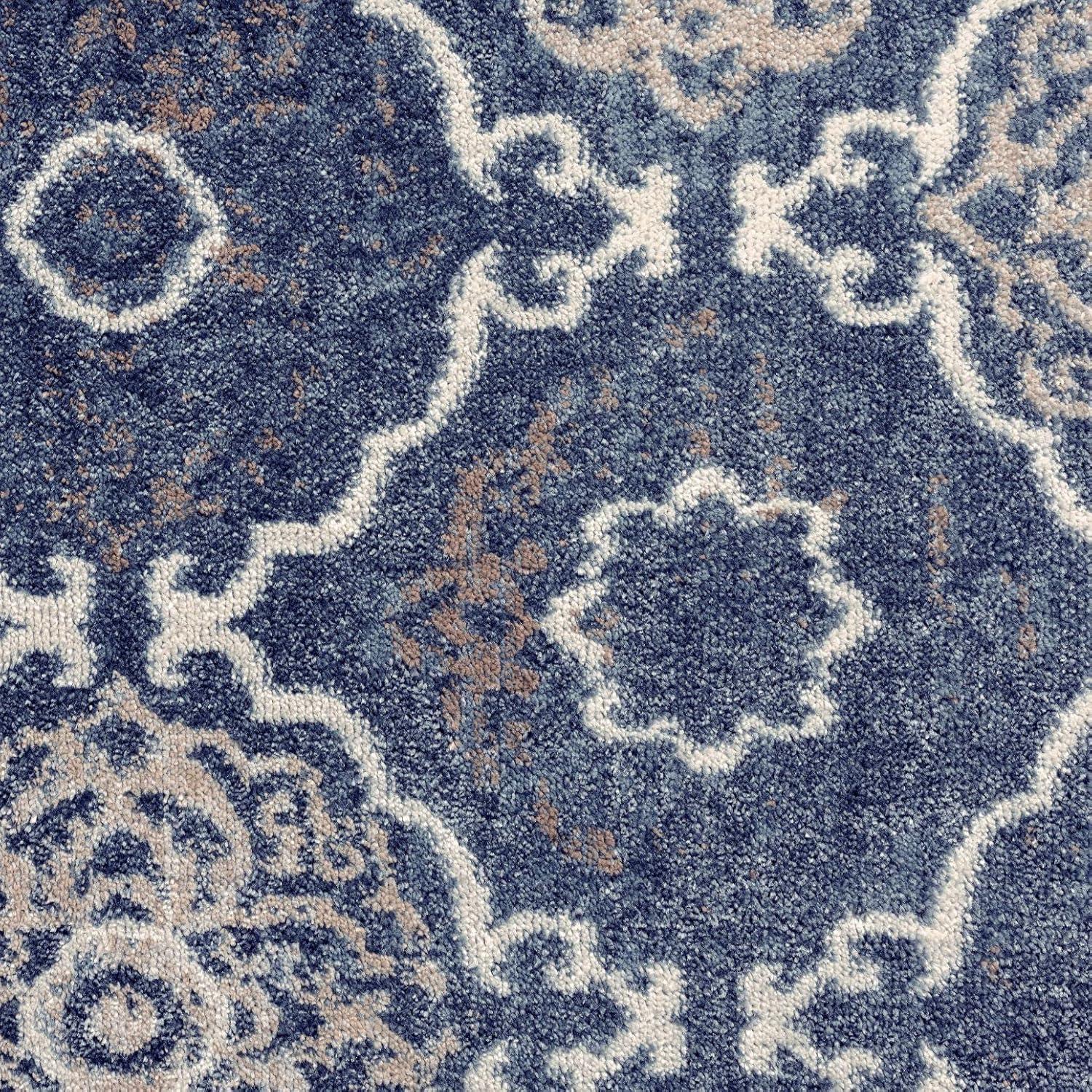 Home Dynamix Boho Andorra Transitional Damask Area Rug, Navy Blue/Ivory, 5'2"x7'2"