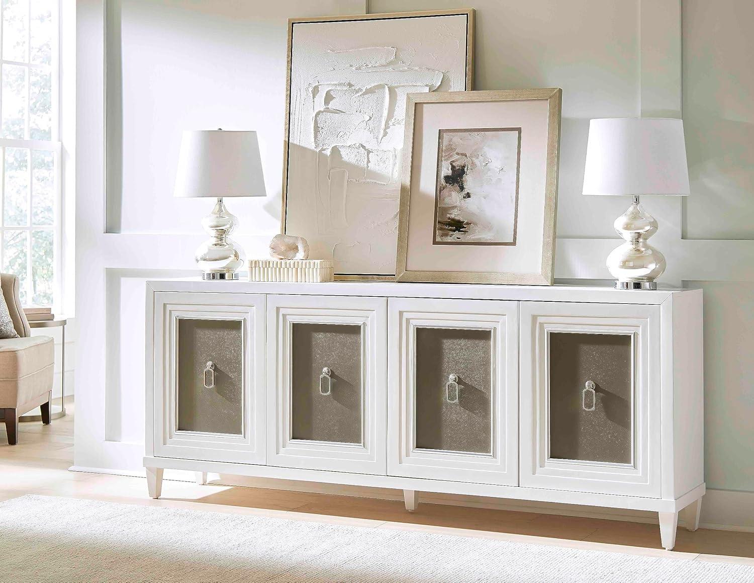 Modern White Wood 80" Console with Faux Shagreen Doors