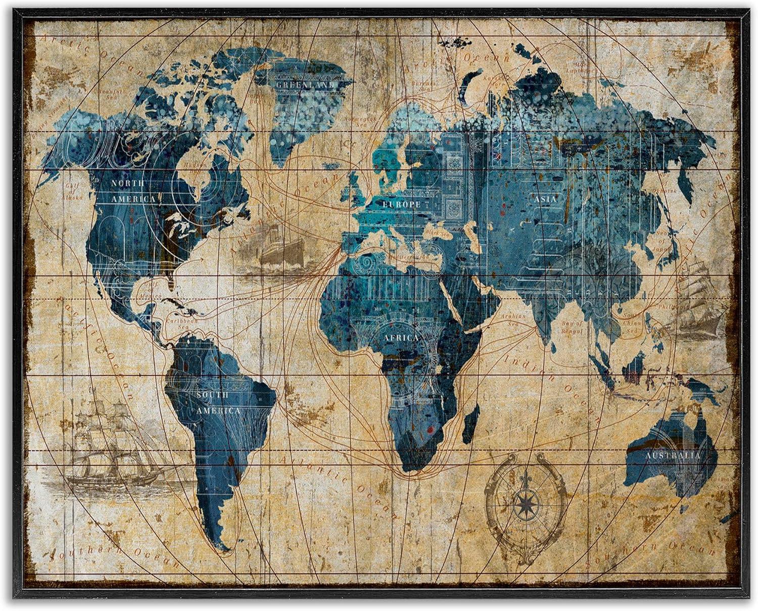 Stupell Industries Vintage Abstract World Map Design Framed Giclee Texturized Art by Art Licensing Studio