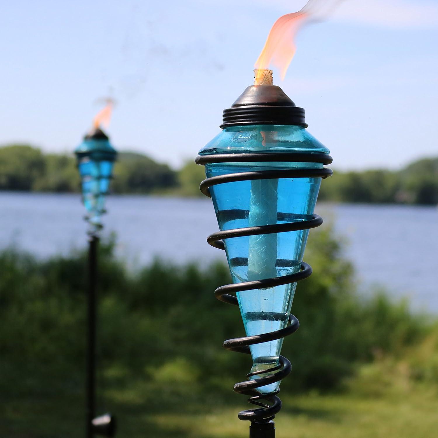 Sunnydaze Outdoor Adjustable Height Glass and Metal Swirl Patio and Lawn Torch Set - Red - 2pk