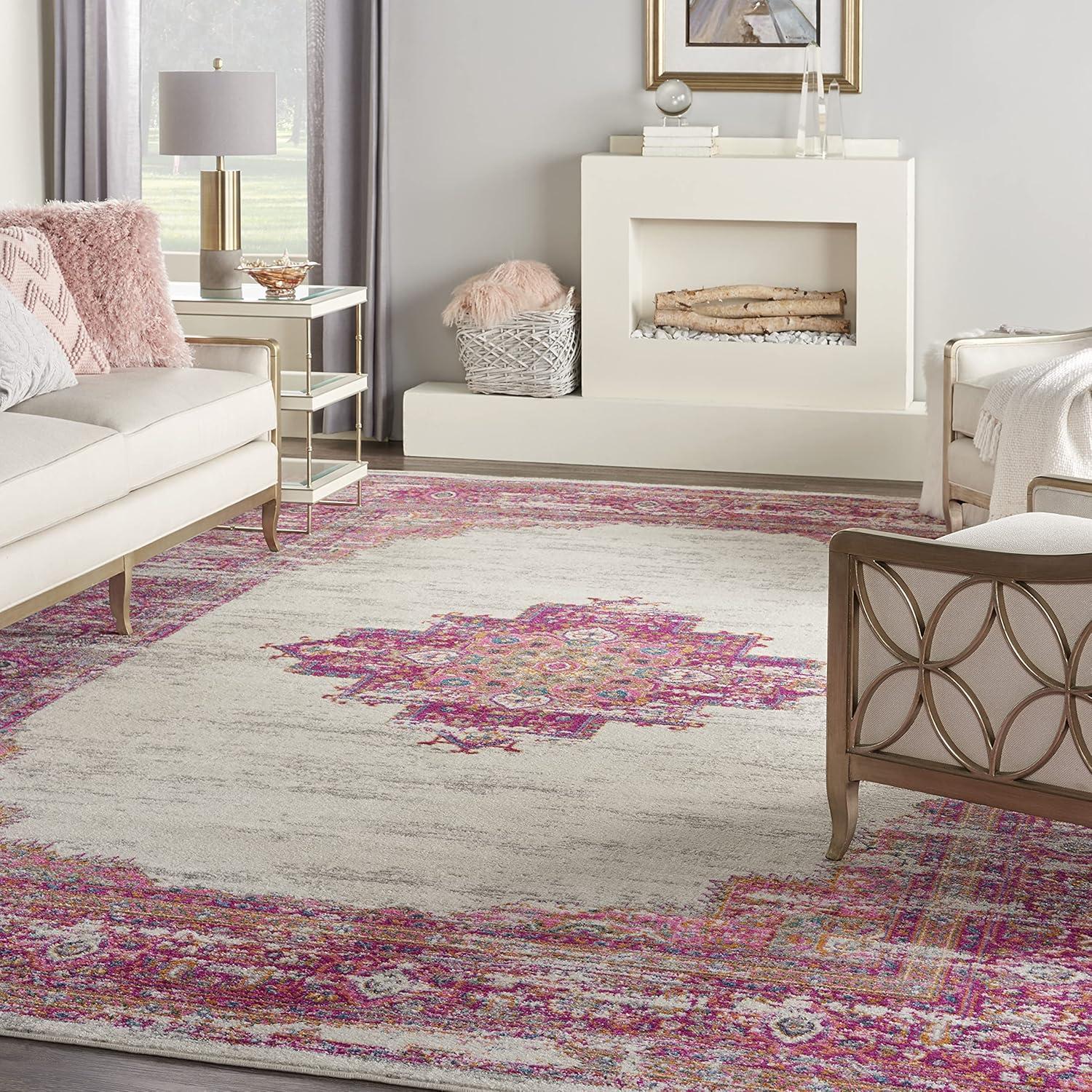 Nourison Passion Medallion Bohemian Indoor Rug Ivory/Fuchsia 12' x 15'