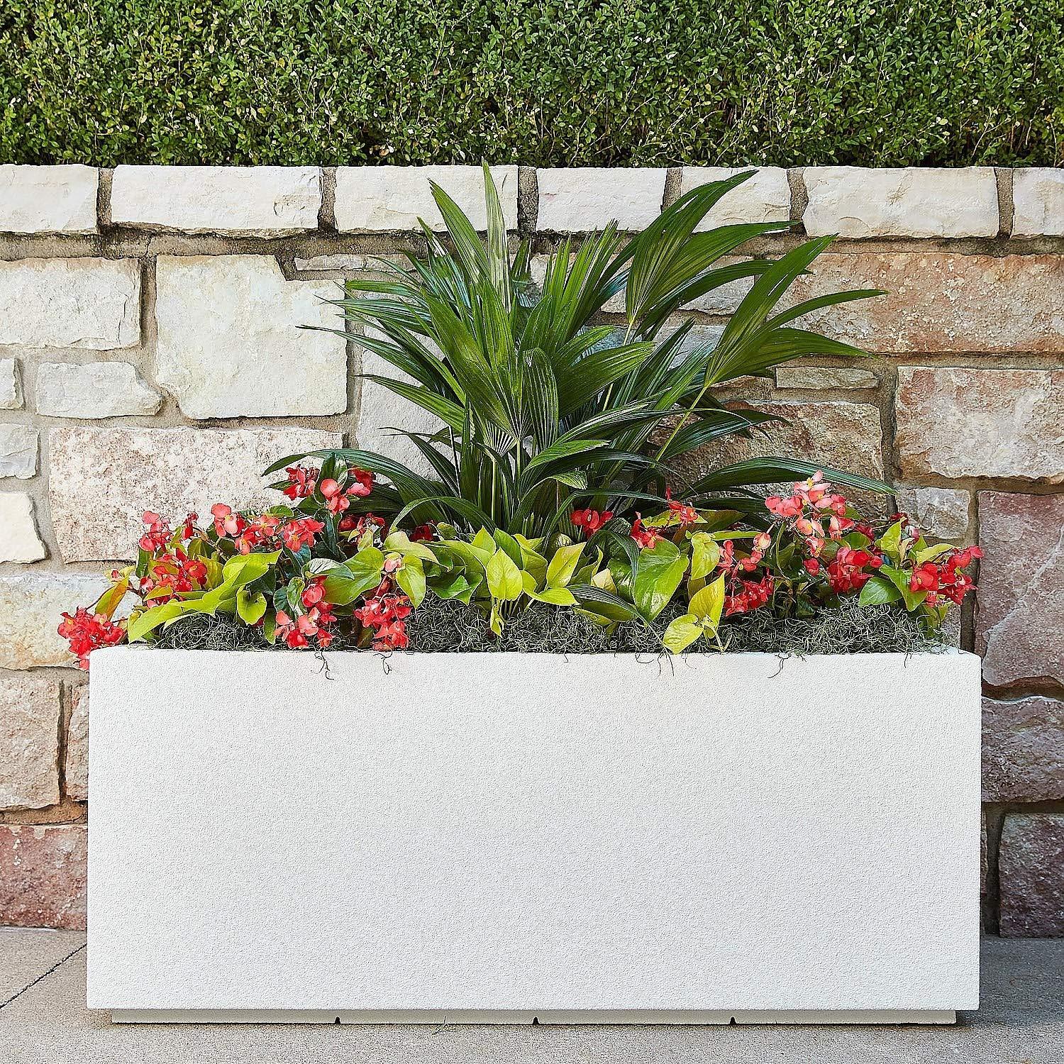 PolyStone Planters Rectangle 17-in W Extra Large White Mixed/Composite Contemporary/Modern Outdoor Planter With Drainage Holes
