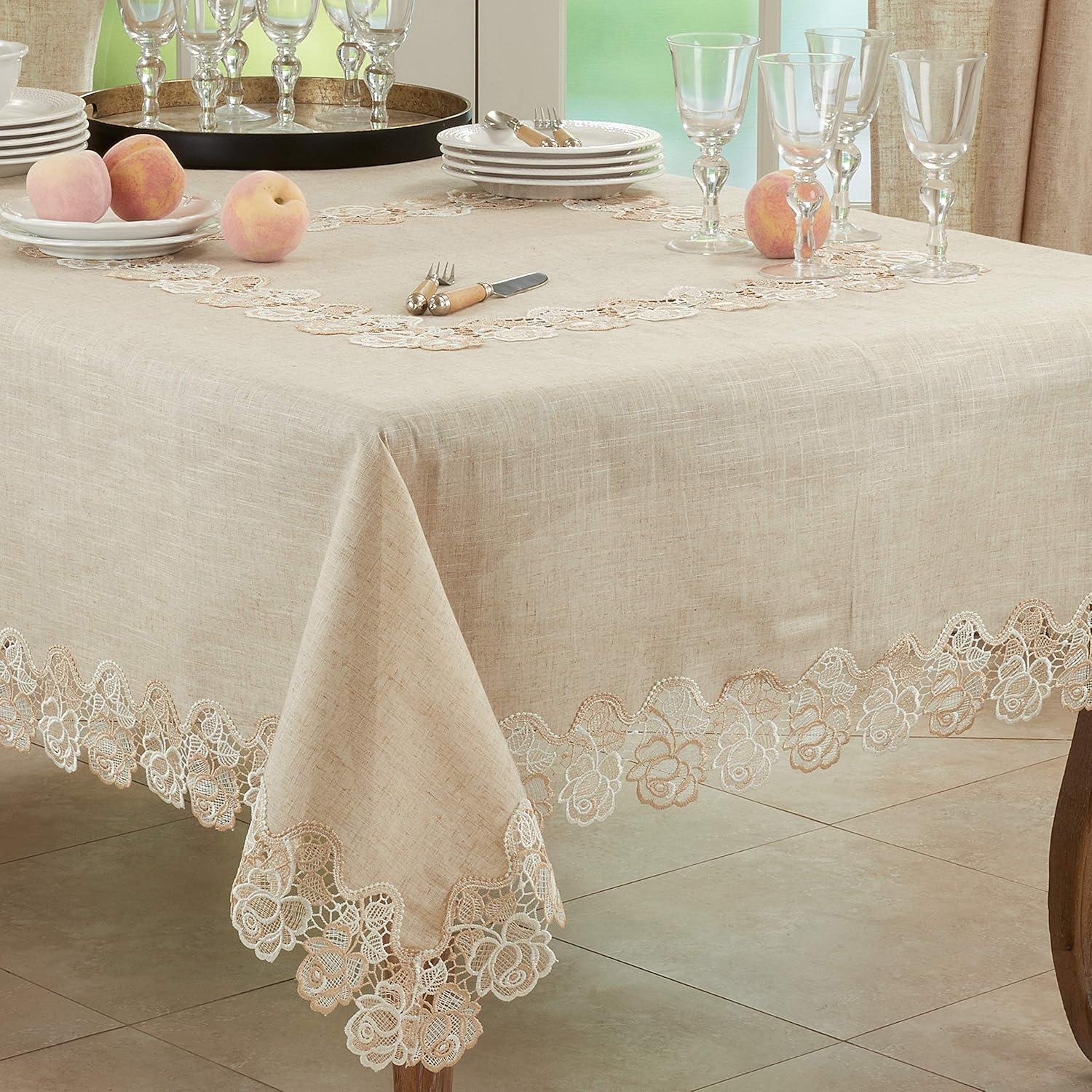 Natural Beige Floral Lace Rose Border Square Tablecloth