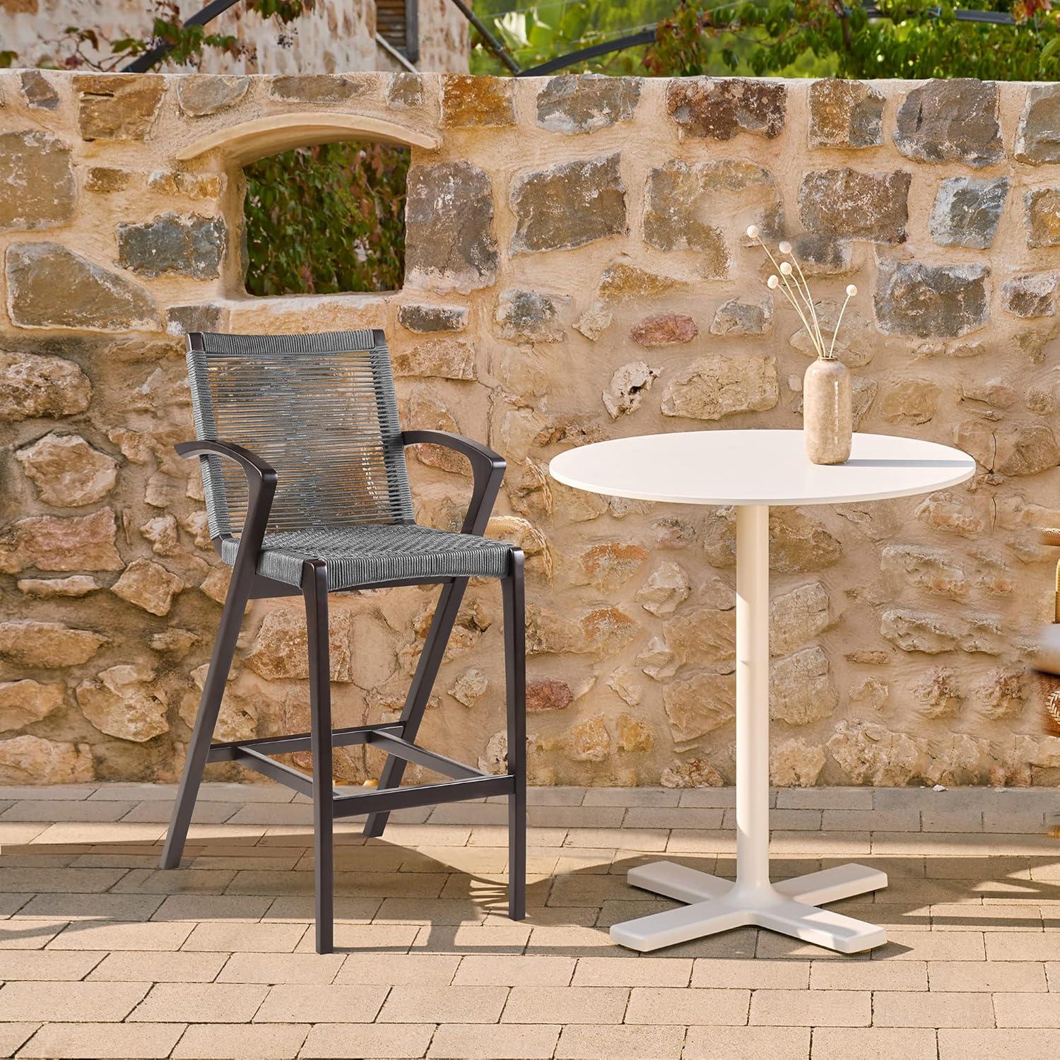 Nabila Outdoor Dark Eucalyptus Wood and Grey Rope Counter and Bar height Stool