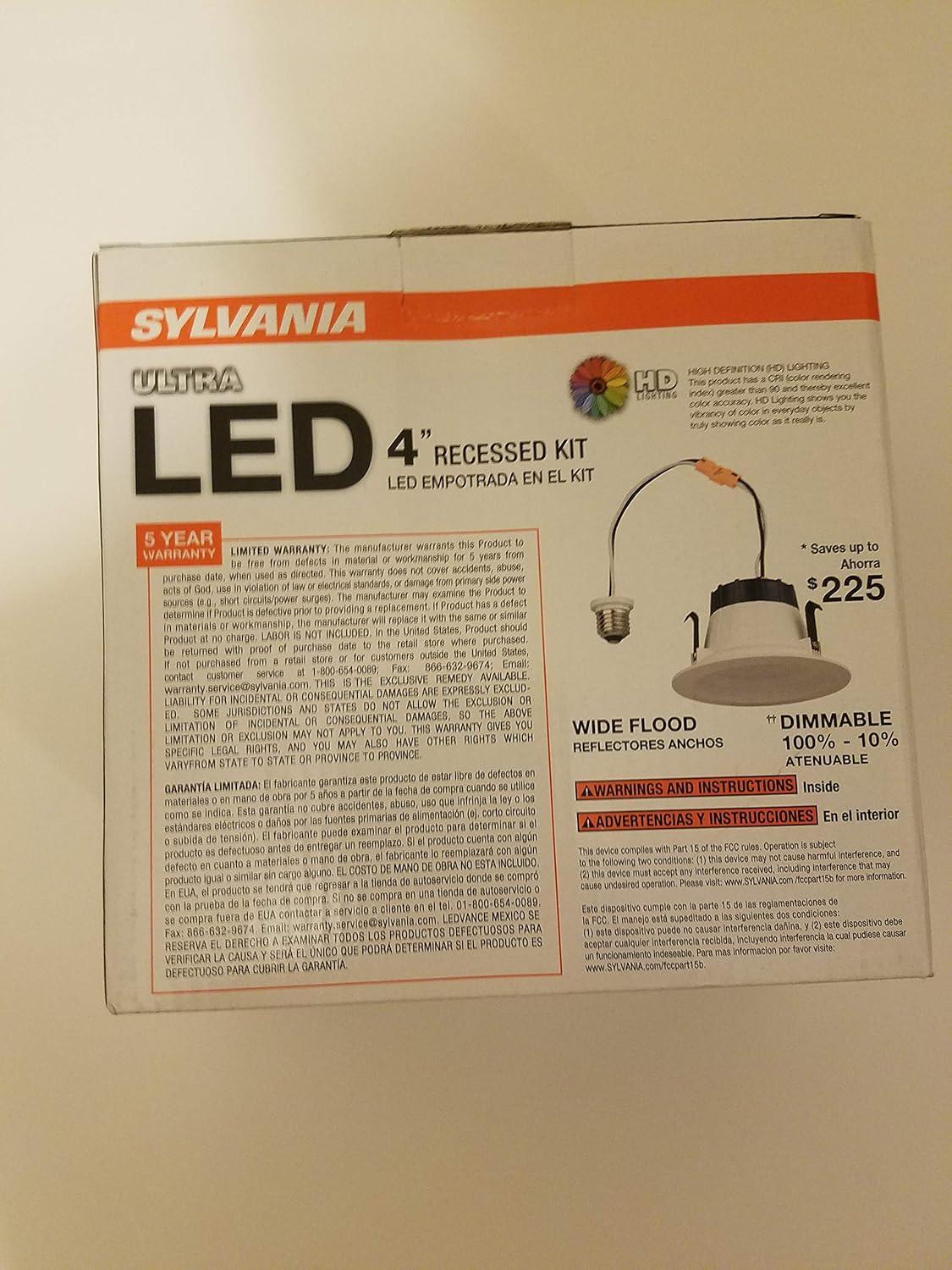 Sylvania LED/RT4/600/930/FL80 4"  LED Recessed Downlight Kit, 4", Medium Base, 3000K, 600 Lumens, Replaces R30.