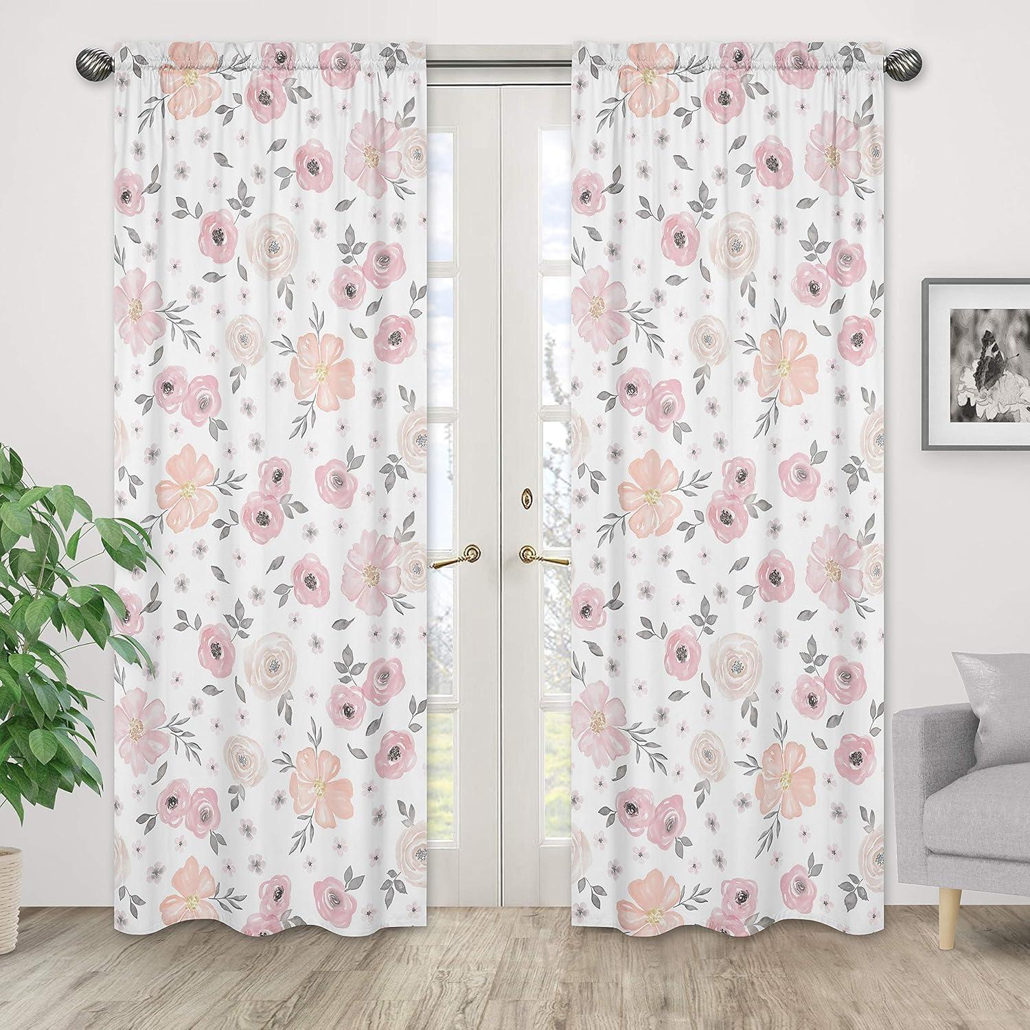 Watercolor Floral Semi-Sheer Rod Pocket Curtain Panels (Set of 2)