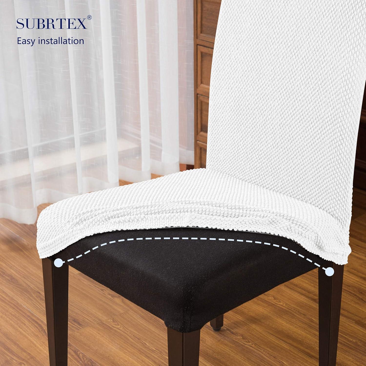 Subrtex Stretch Textured Grain Dining Chair Slipcover (Set of 2, White)