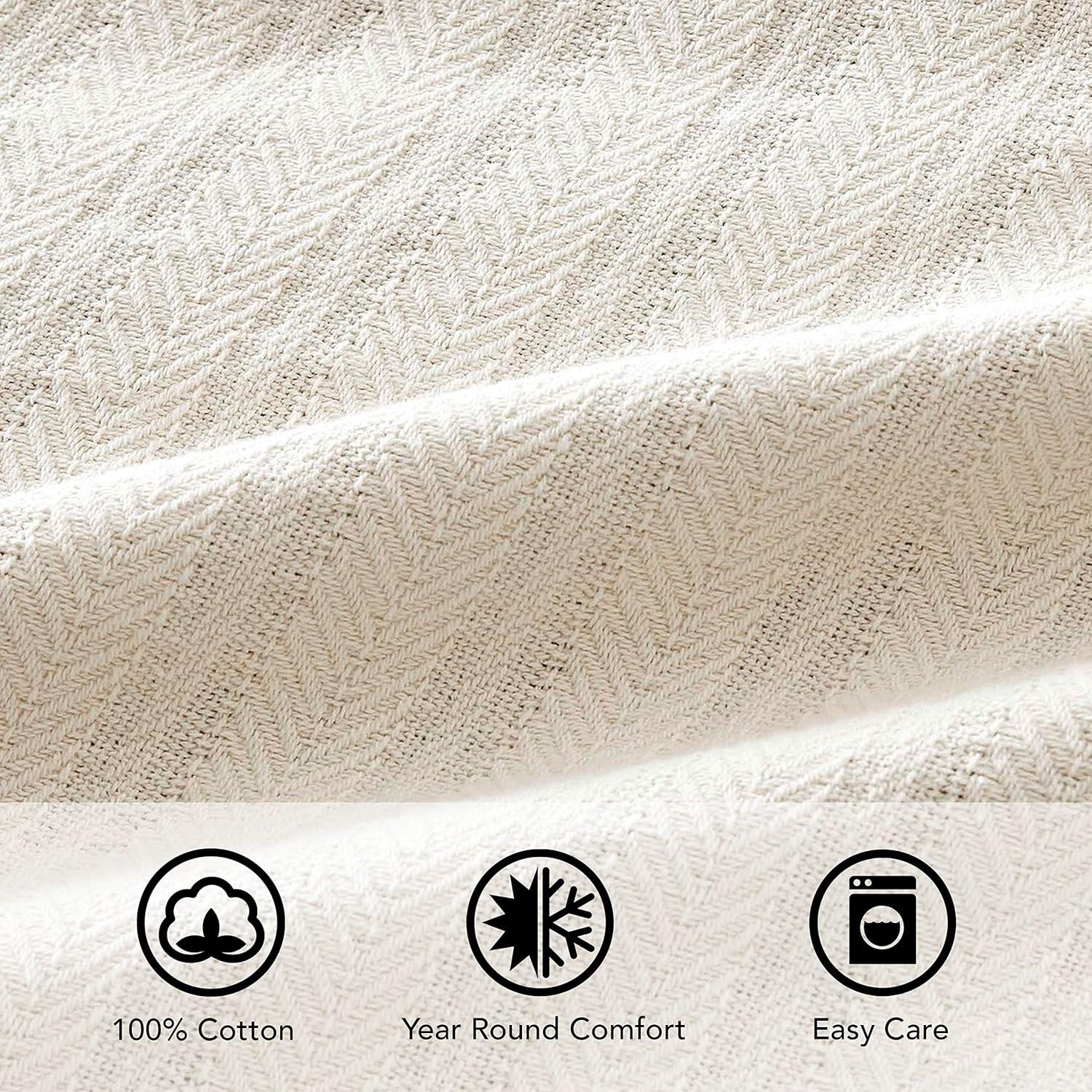 Vellux Vellux 100% Cotton Blanket - Soft, Breathable, Cozy & Lightweight Thermal Blanket  All-Season Blanket Perfect for Layering Bed, Couch & Sofa - Hotel Quality