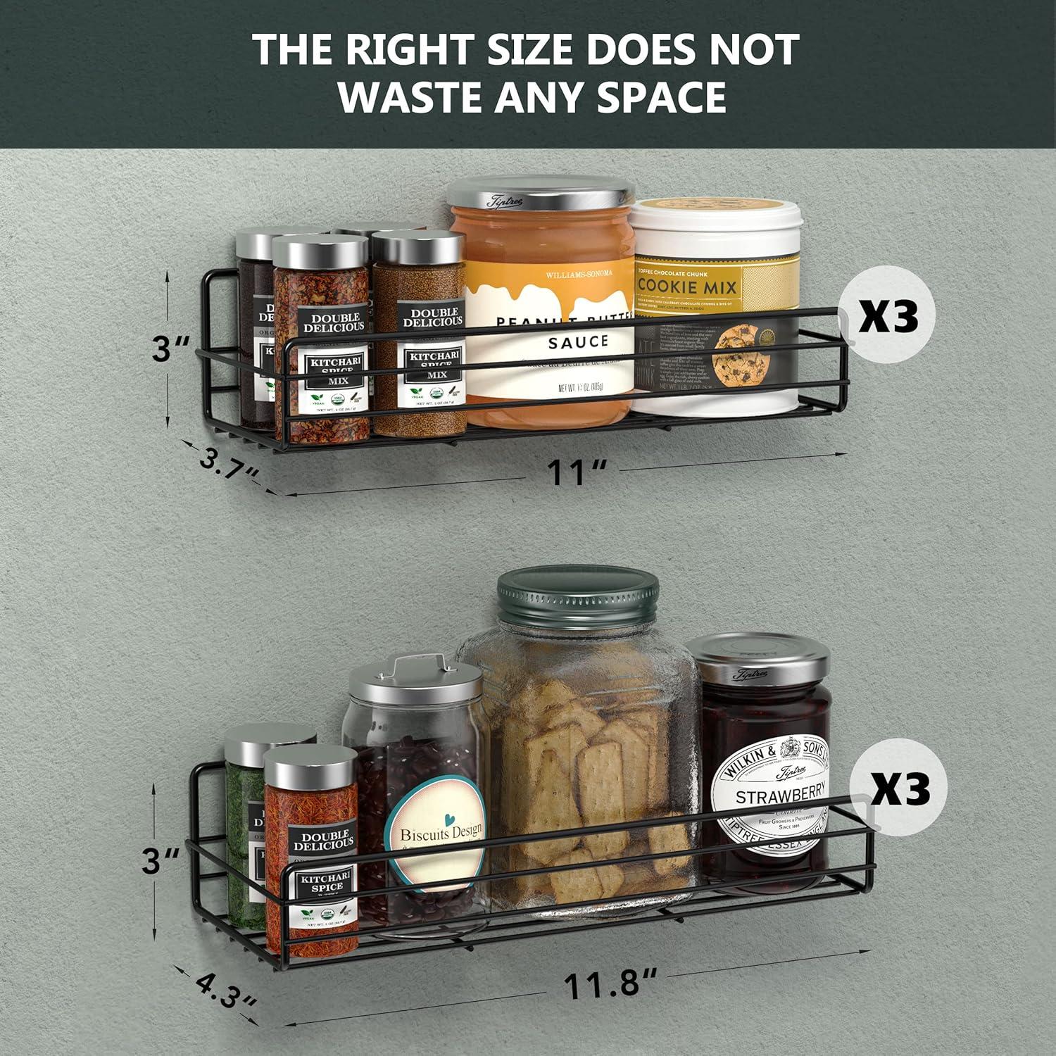 Black Carbon Steel Wall-Mounted Spice Rack Organizer Set