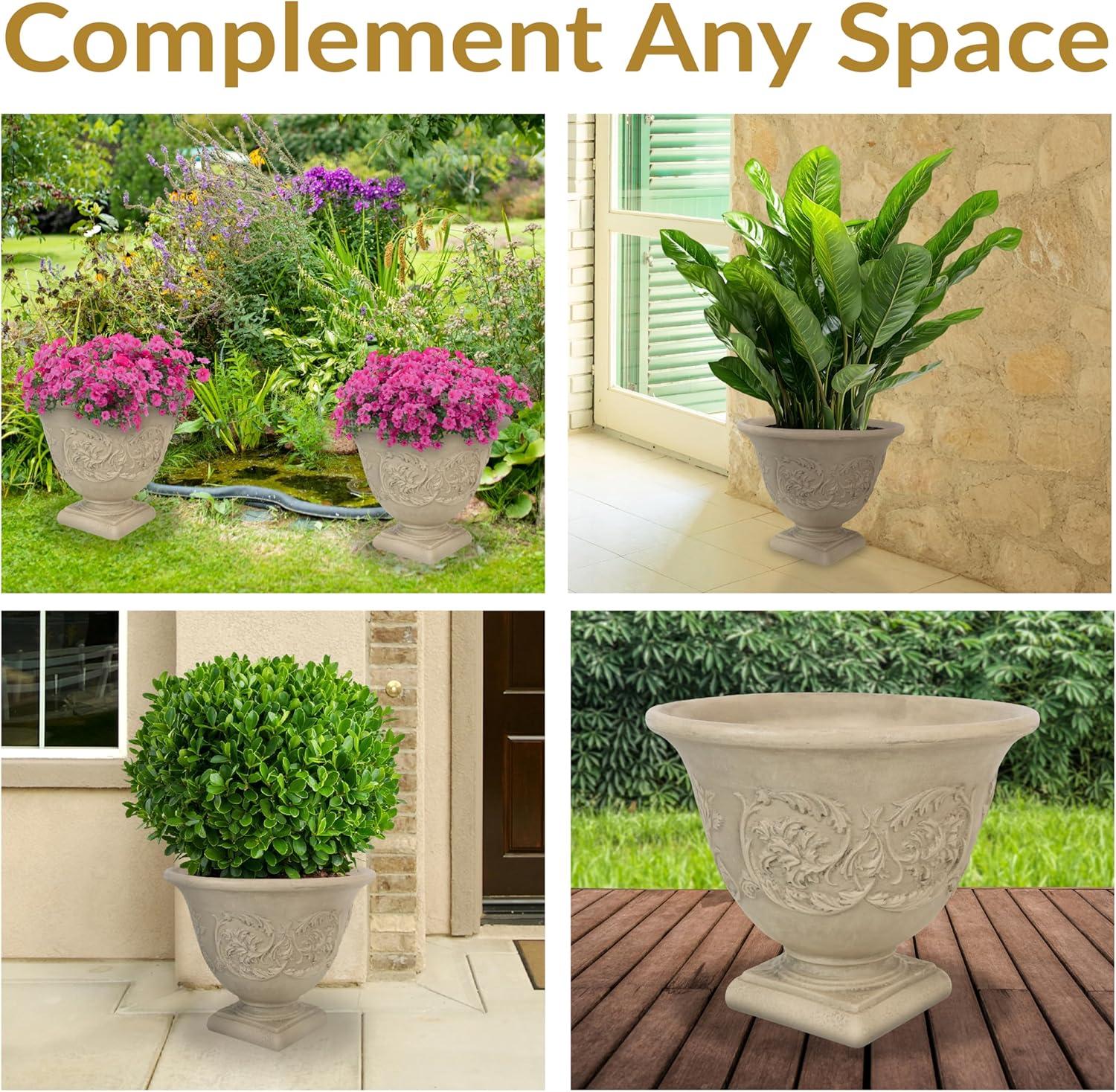 SunnyDaze Decor Darcy 16" x 16" x 13" Round Polyresin Urn Outdoor Planter Pot