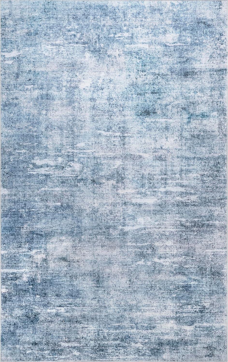 Sustainably-Sourced Blue Abstract 5' x 8' Washable Area Rug