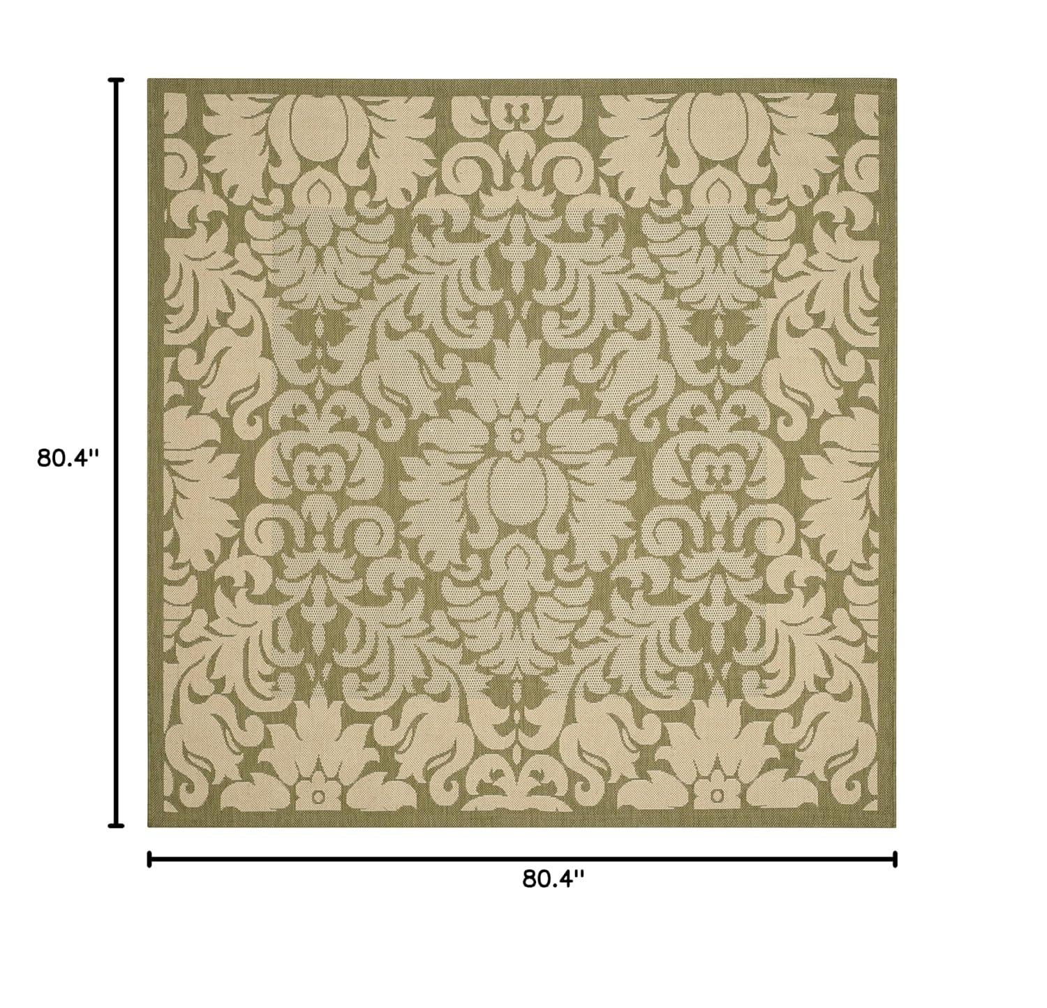 SAFAVIEH Courtyard Dani Damask Bordered Indoor/Outdoor Area Rug, 6'7" x 6'7" Square, Olive/Natural