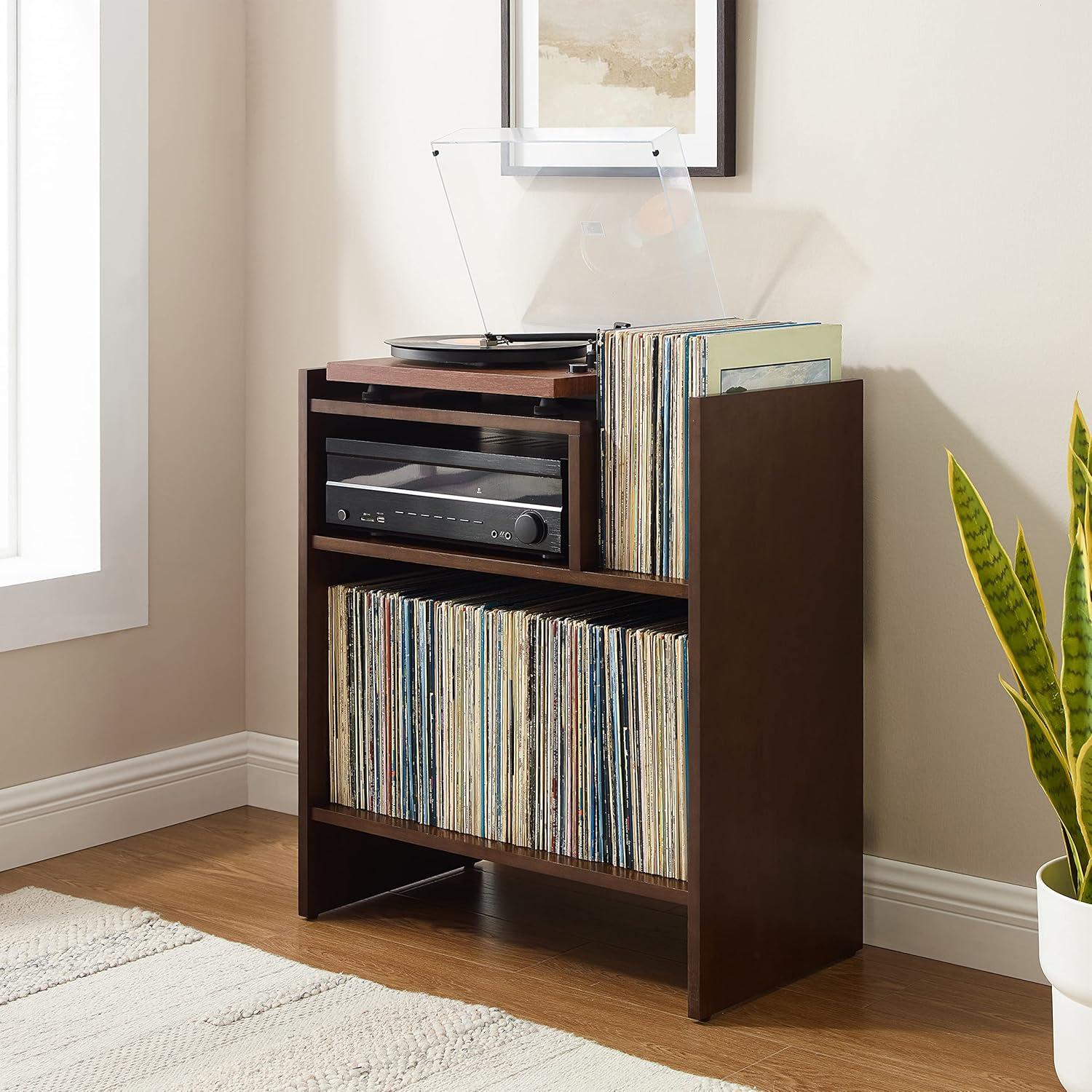 Portland Dark Brown MDF Turntable Stand with Cabinet