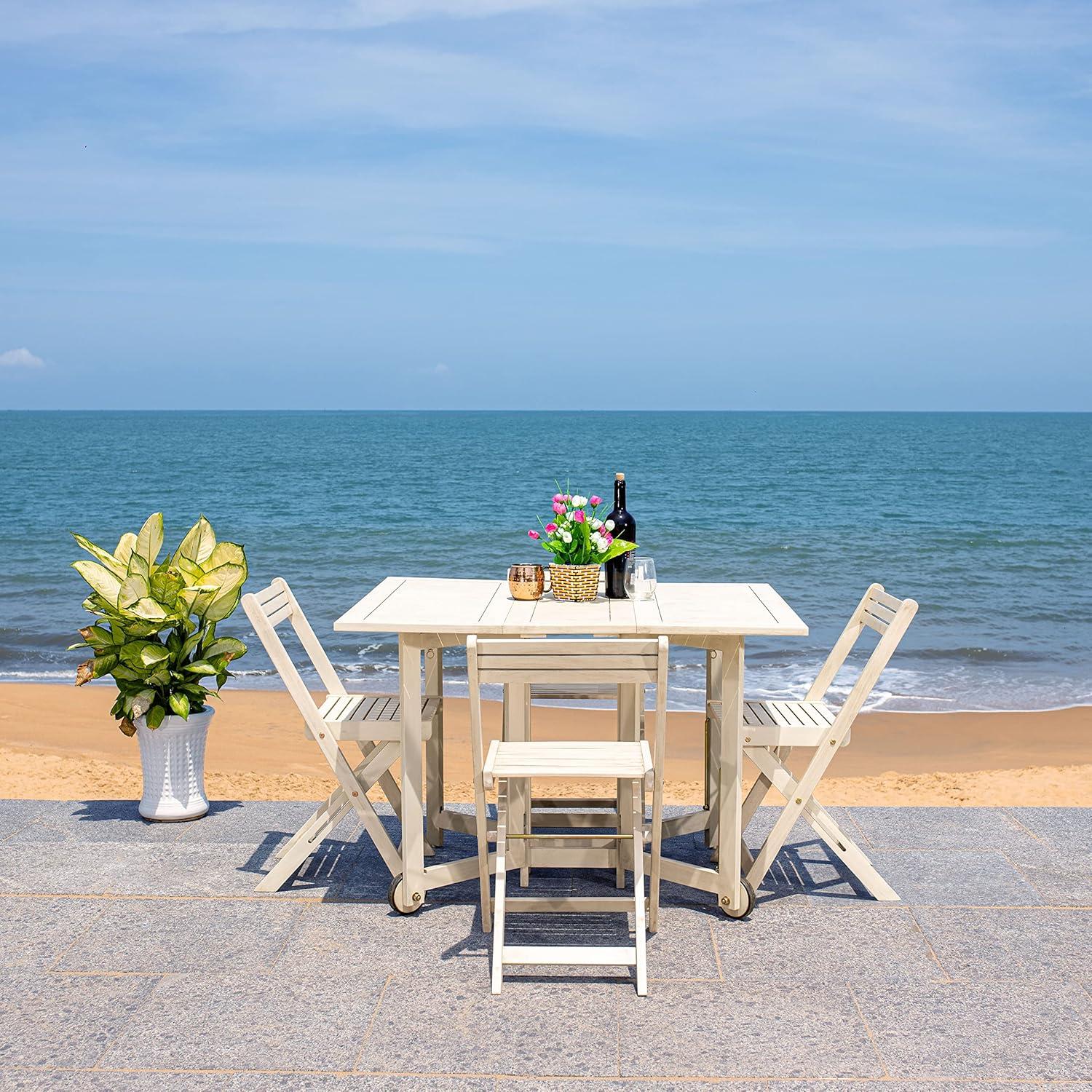 Arvin Table And 4 Chairs - Outdoor - PAT7001 - White - Safavieh