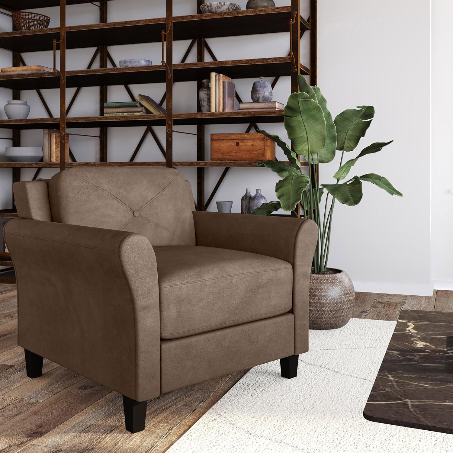 Harvard Brown Microfiber with Round Arm Chair