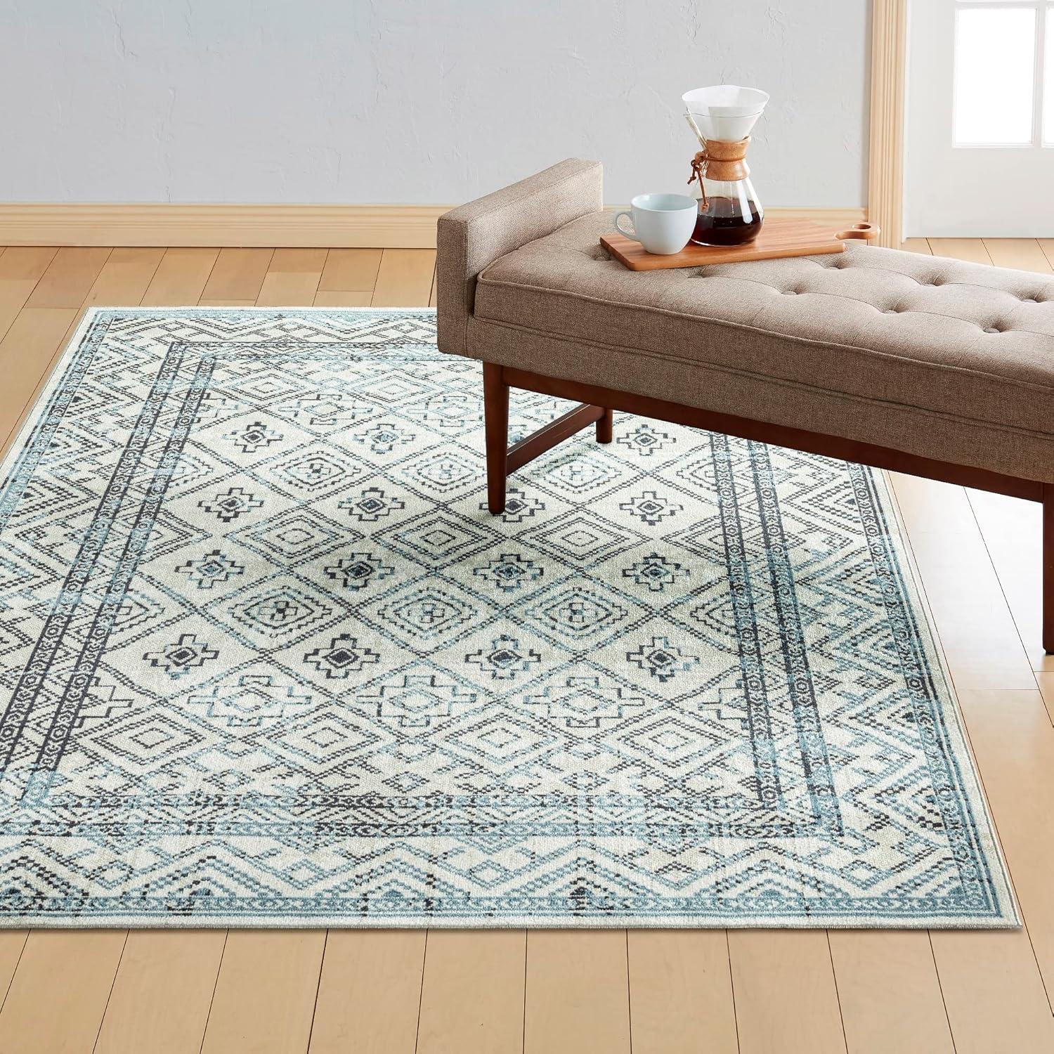 Cambria Southwest Geometric Blue and Gray Washable Rug