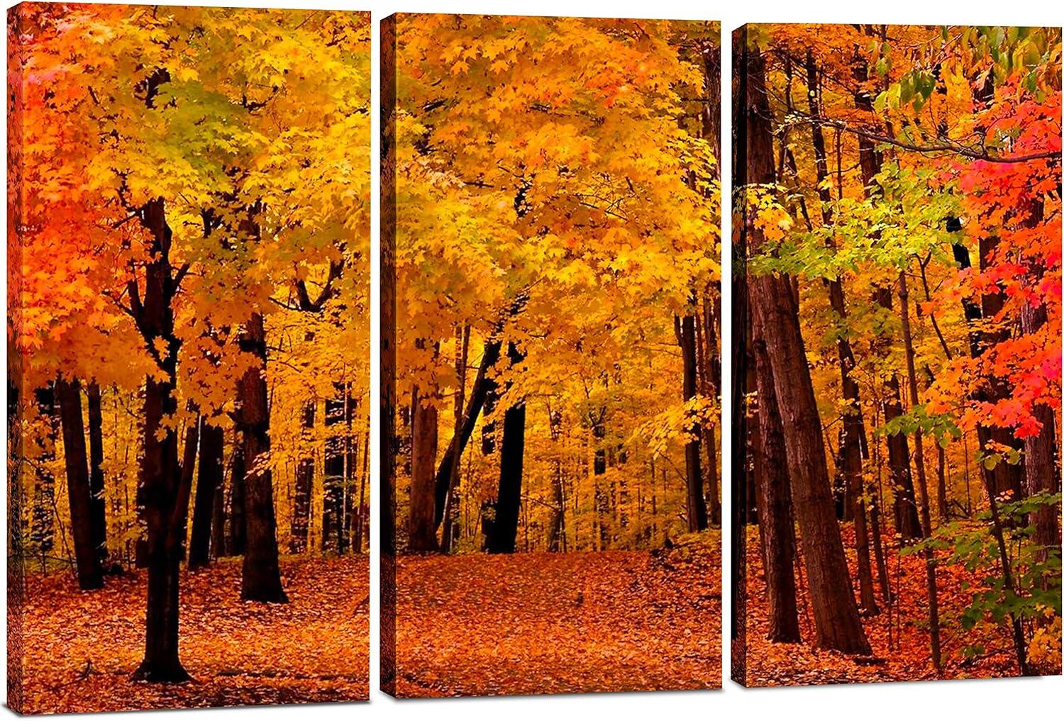 Canvas Wall Art Decor - 12x24 3 Piece Set (Total 24x36 inch) - Autumn Forest Tree - Decorative & Modern Multi Panel Split Canvas Prints for Dining & Living Room, Kitchen, Bedroom, Bathroom & Office