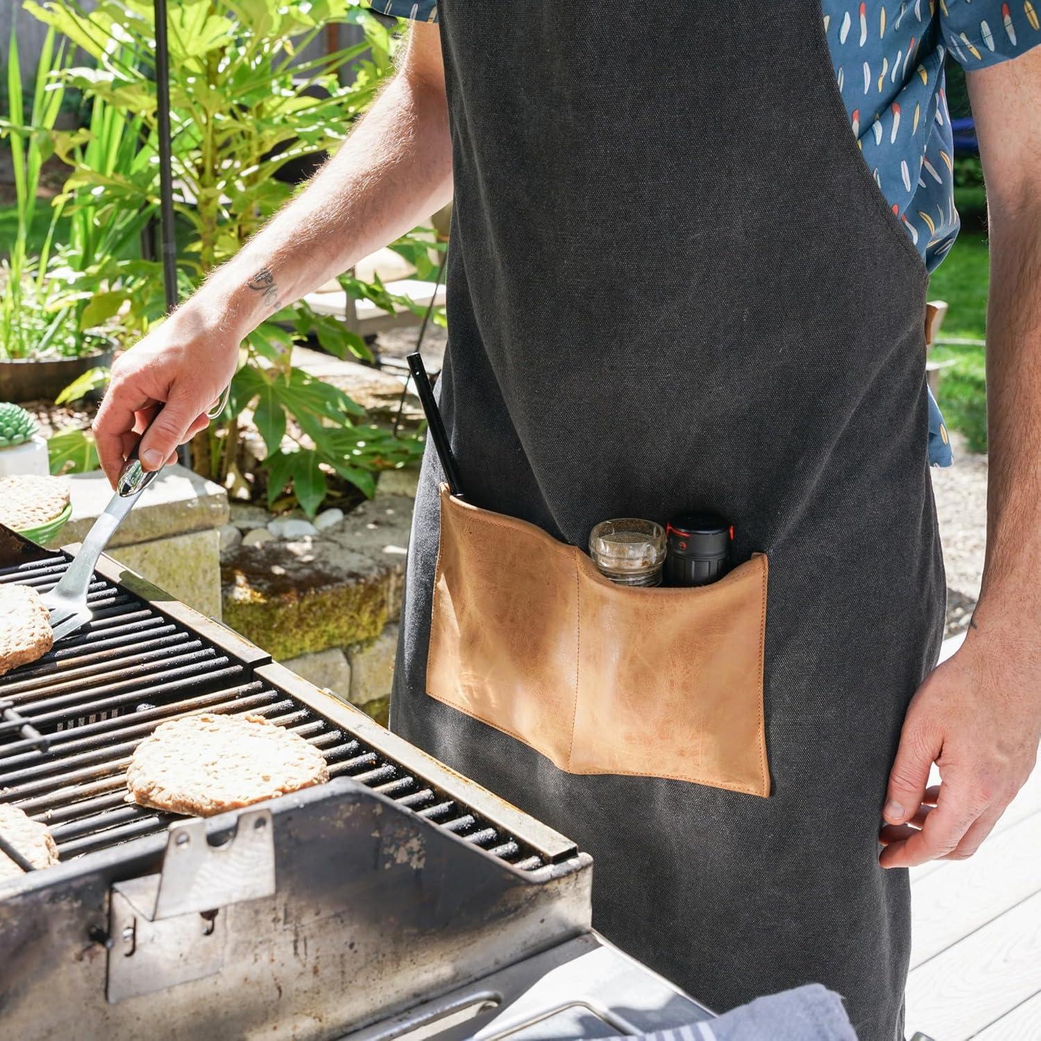 Foster & Rye Grilling Apron with Pocket, Canvas Apron for Men with Adjustable Strap, BBQ & Grill Accessories for Indoor & Outdoor Cooking, Black