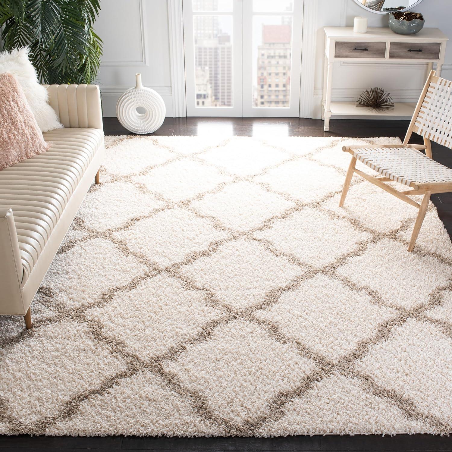 SAFAVIEH Dallas Logan Geometric Shag Area Rug, Ivory/Beige, 8' x 10'