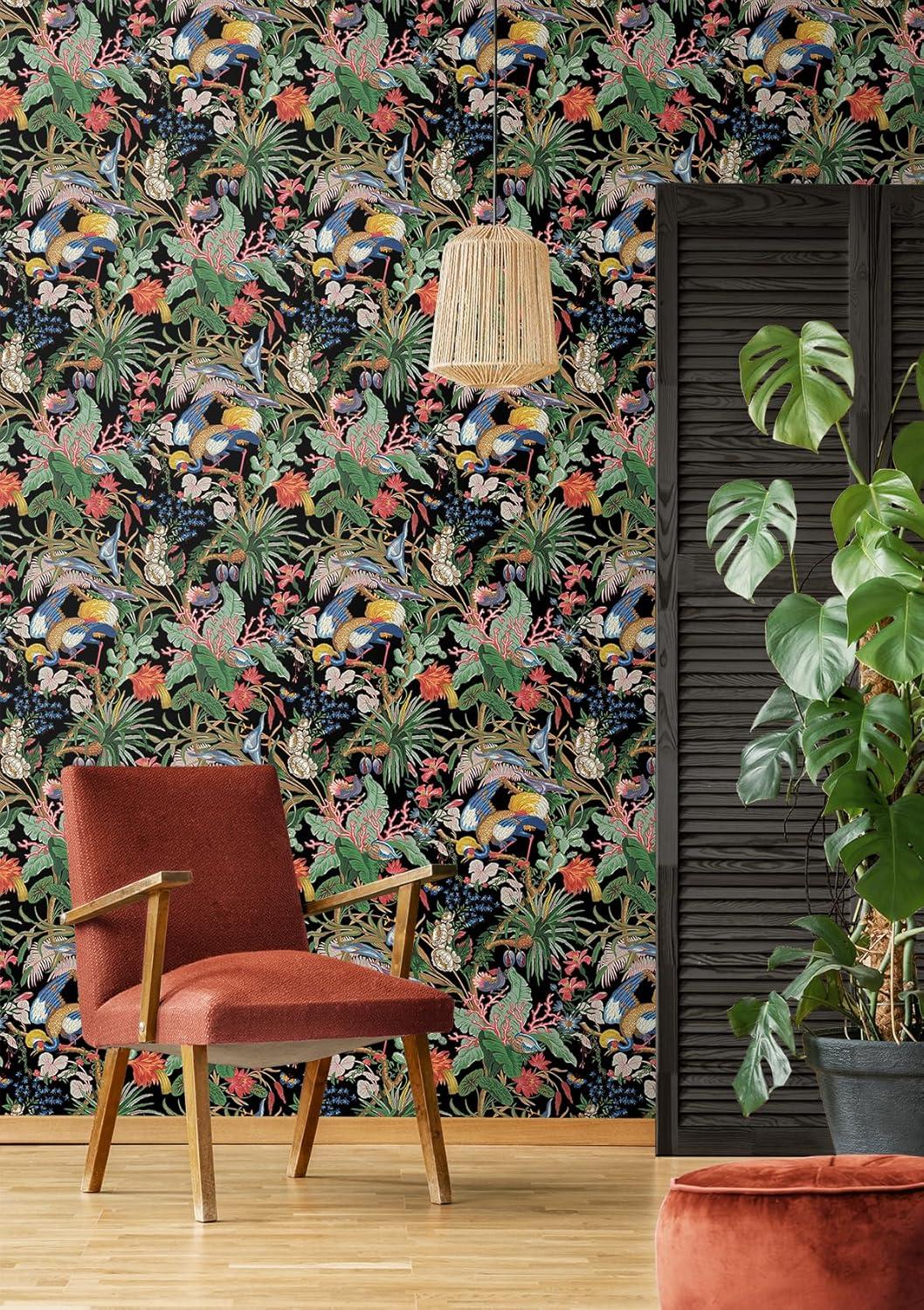 NextWall Ebony Tropical Canopy Peel and Stick Wallpaper