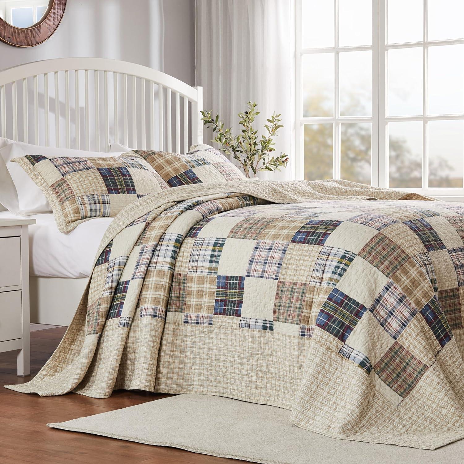 Greenland Home Fashions 3pc Oxford 100% Cotton Traditional Bedspread Bedding Set Taupe