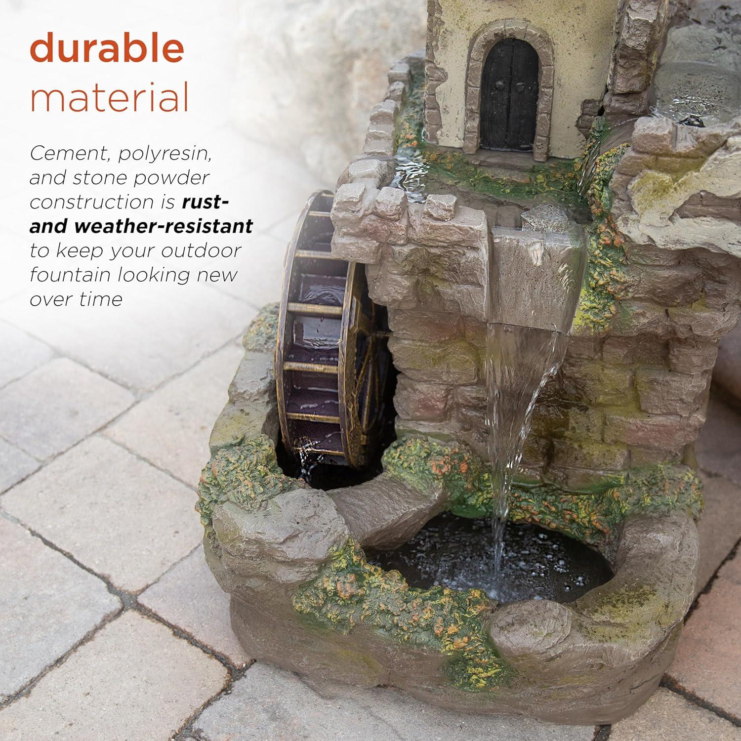 Fairy Castle Bronze Finish Tiered Fountain with Waterwheel