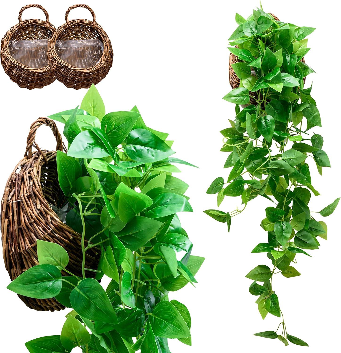 Ophelia & Co. Fake Hanging Plants Vines(2Pcs) Artificial Ivy Greenery Garlands For Home Bedroom Living Aesthetic Indoor,Outdoor Farmhouse Decorations(No Basket)