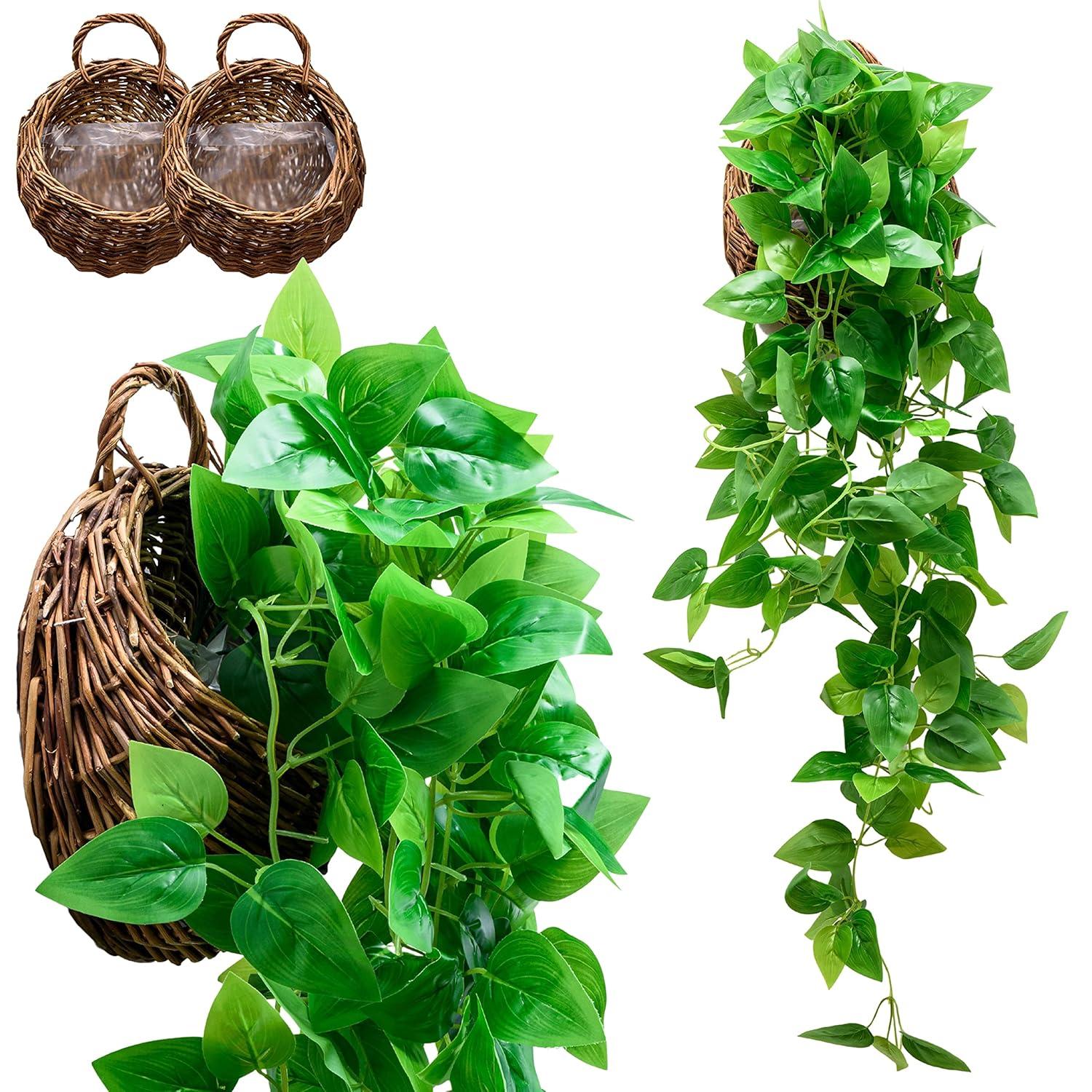 Ophelia & Co. Fake Hanging Plants Vines(2Pcs) Artificial Ivy Greenery Garlands For Home Bedroom Living Aesthetic Indoor,Outdoor Farmhouse Decorations(No Basket)