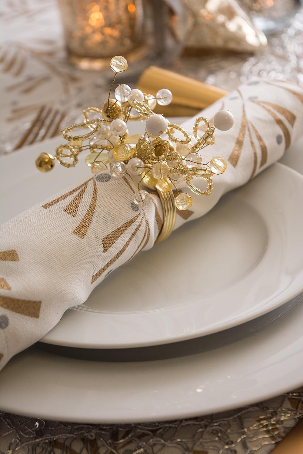 Gold Beaded Cluster Napkin Rings Set of Six