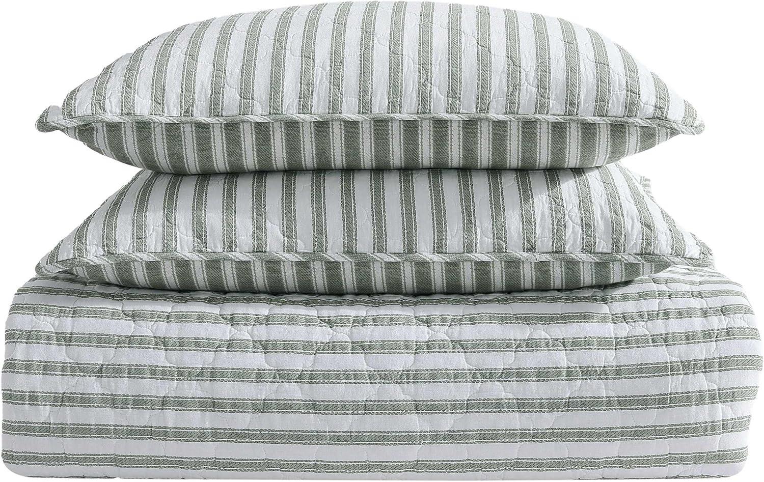 Stone Cottage Willow Way Ticking Striped Quilt Set Green