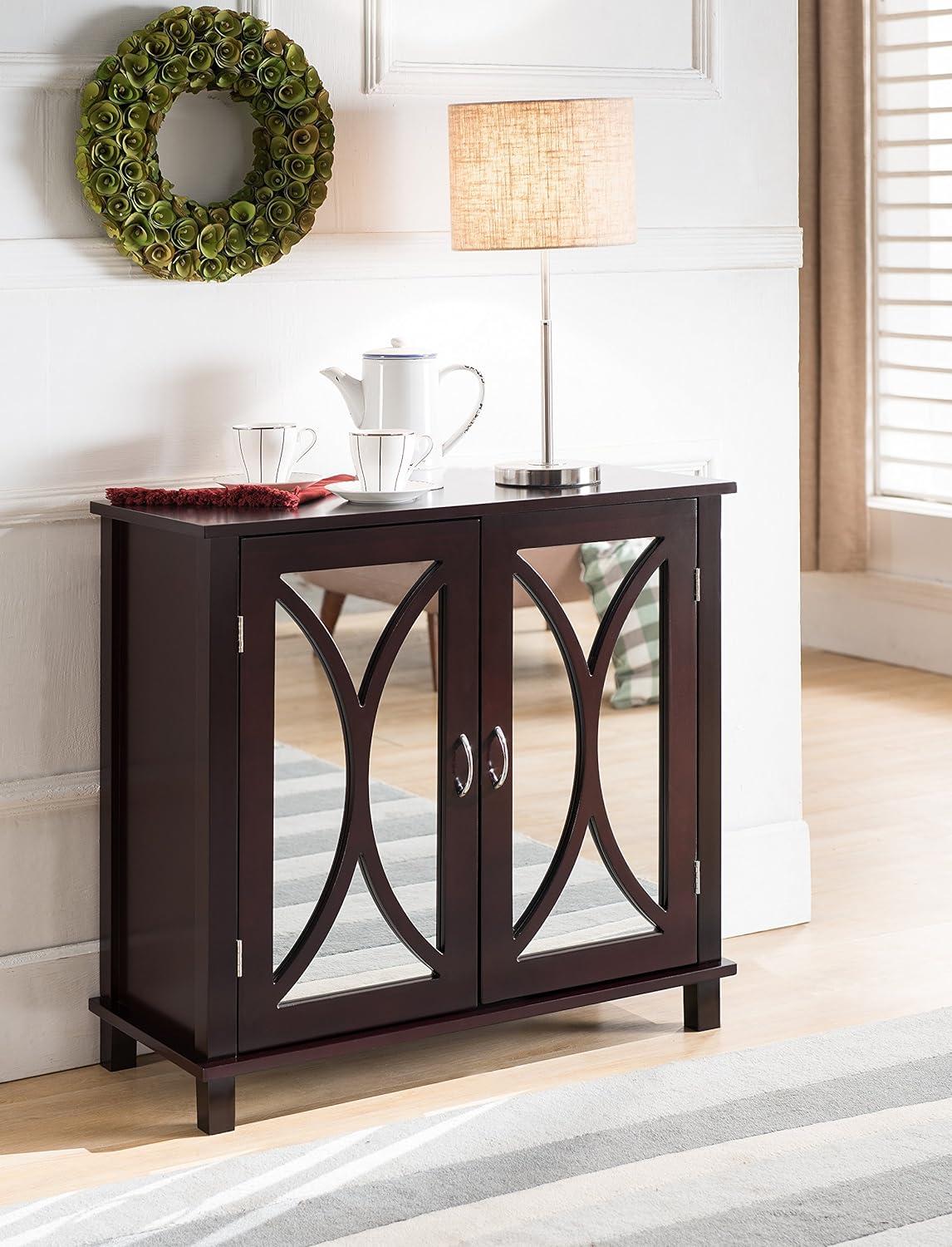 Espresso Finish Mirrored Console Table with Storage, 30"W